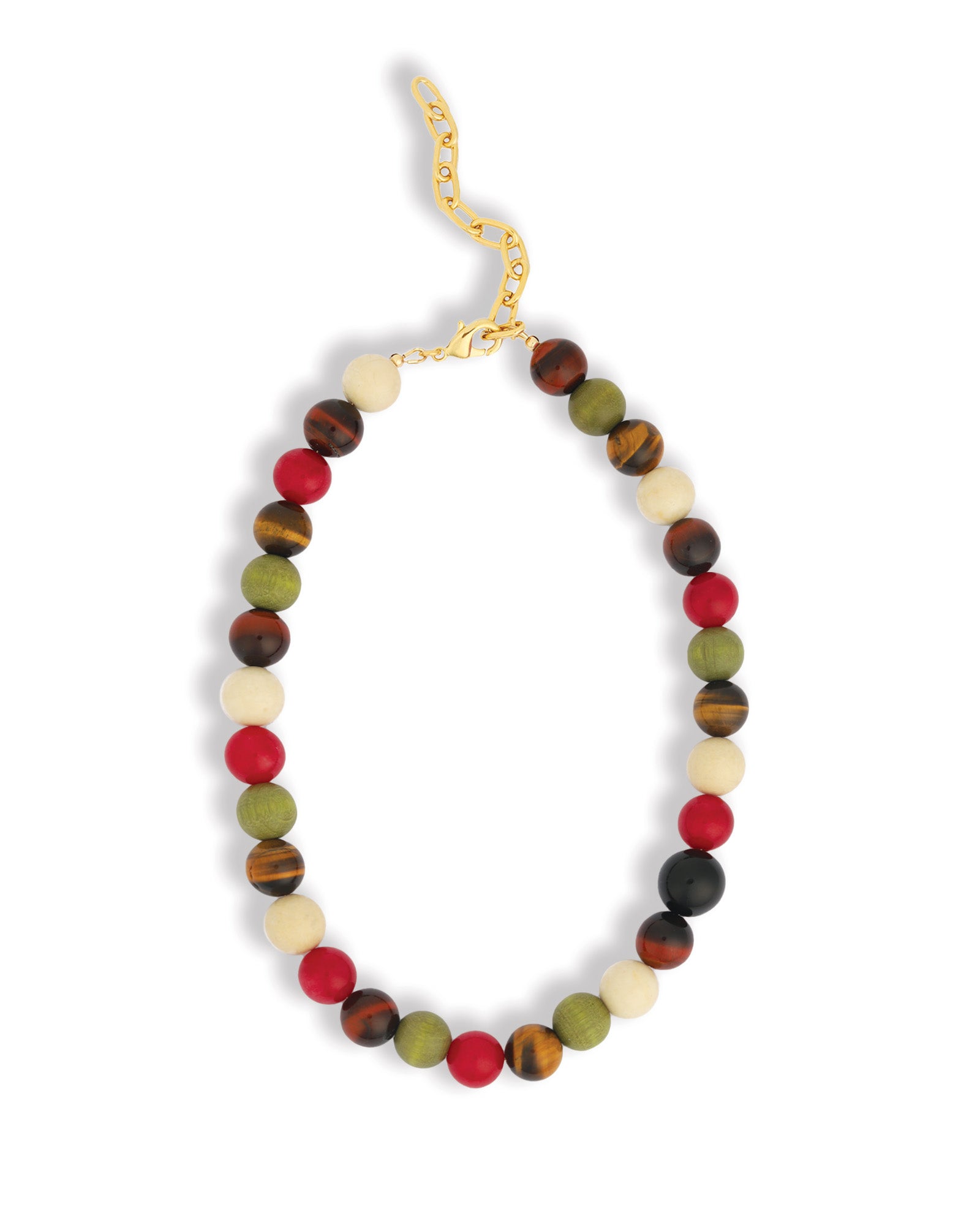 Mixed Shape Chunky Stone Necklace | 12mm Gold, Mixed Stones, Wood