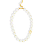 Mixed Shape Chunky Stone Necklace | 12mm Gold, White Jade