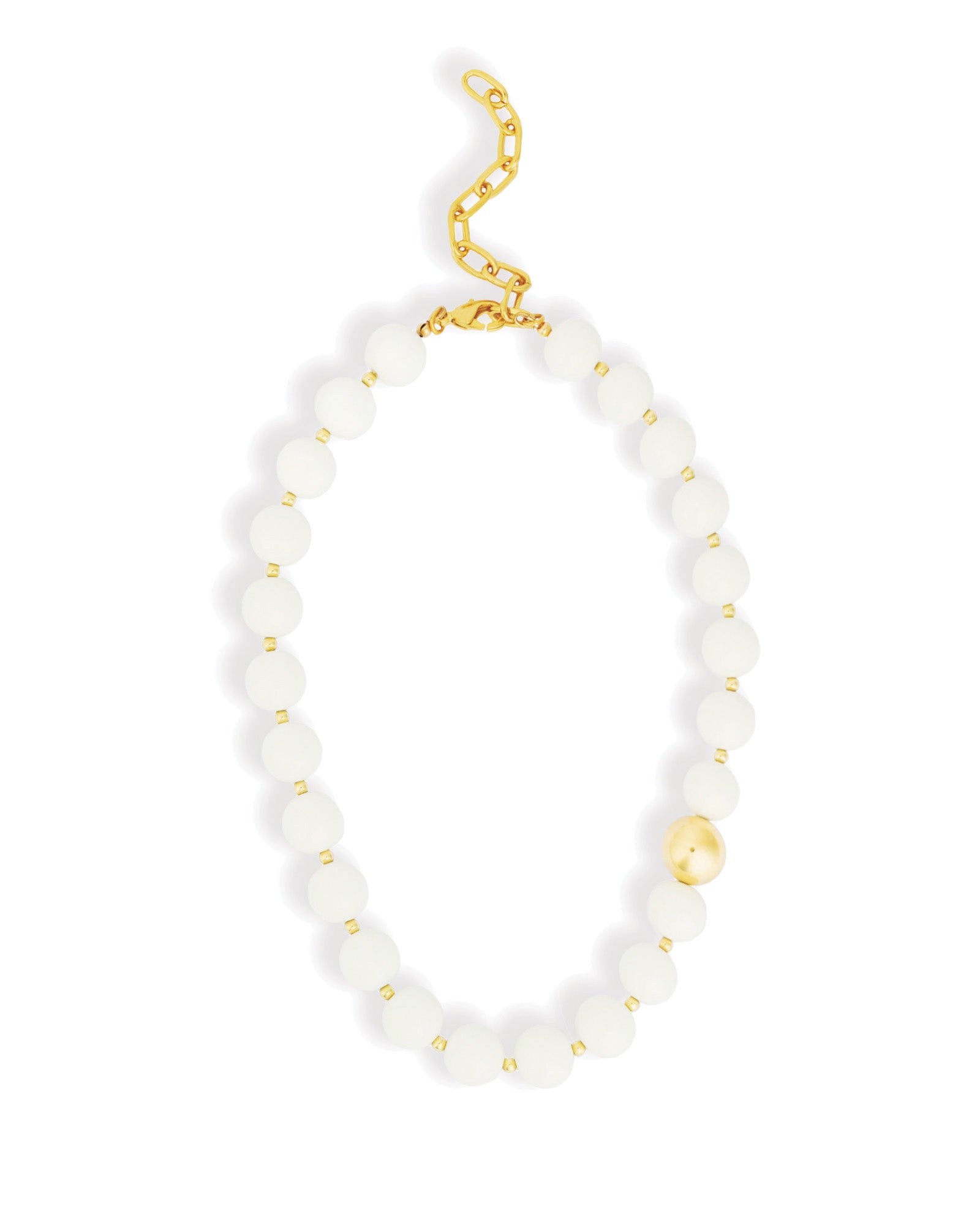 Mixed Shape Chunky Stone Necklace | 12mm Gold, White Jade