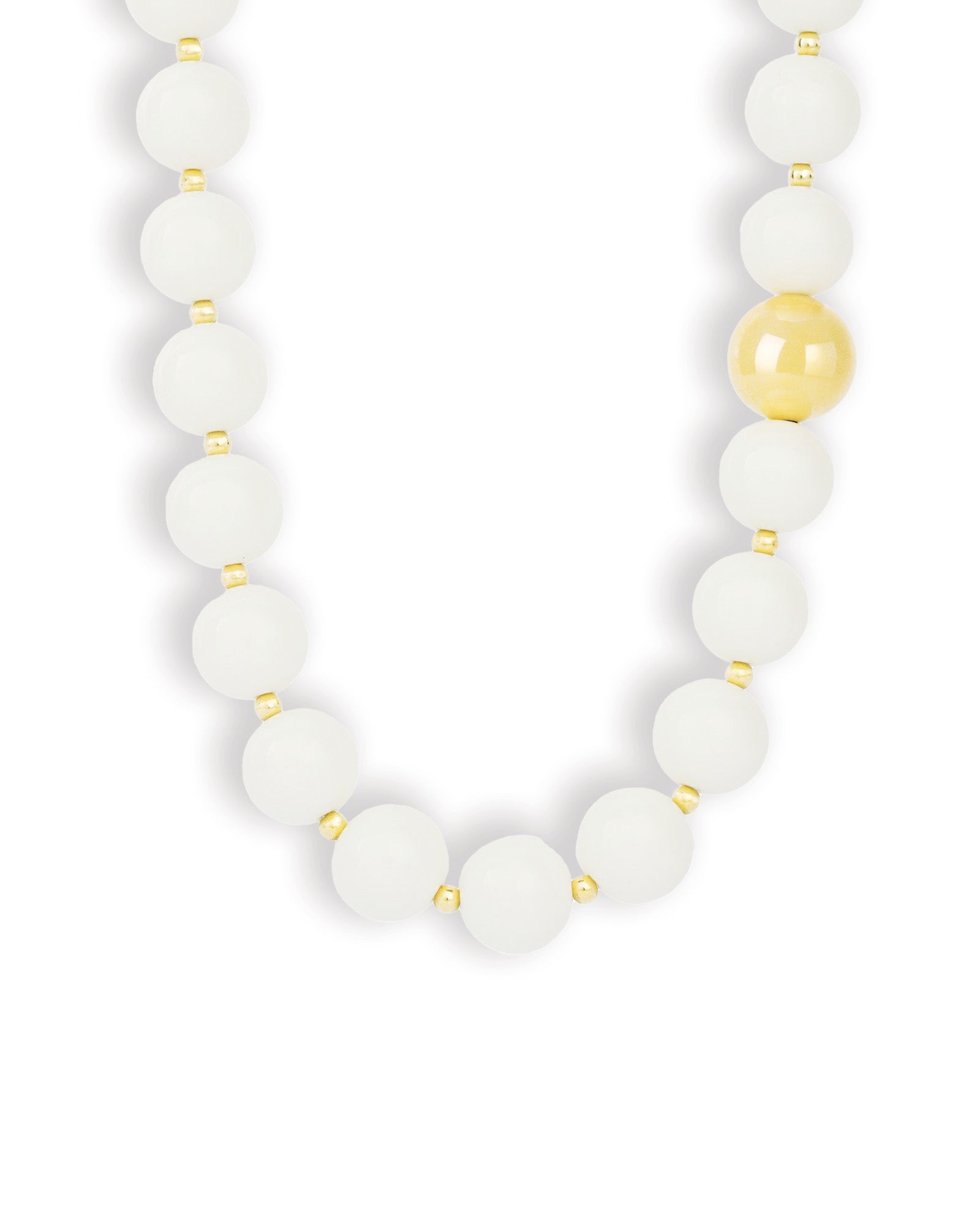 Mixed Shape Chunky Stone Necklace | 12mm Gold, White Jade