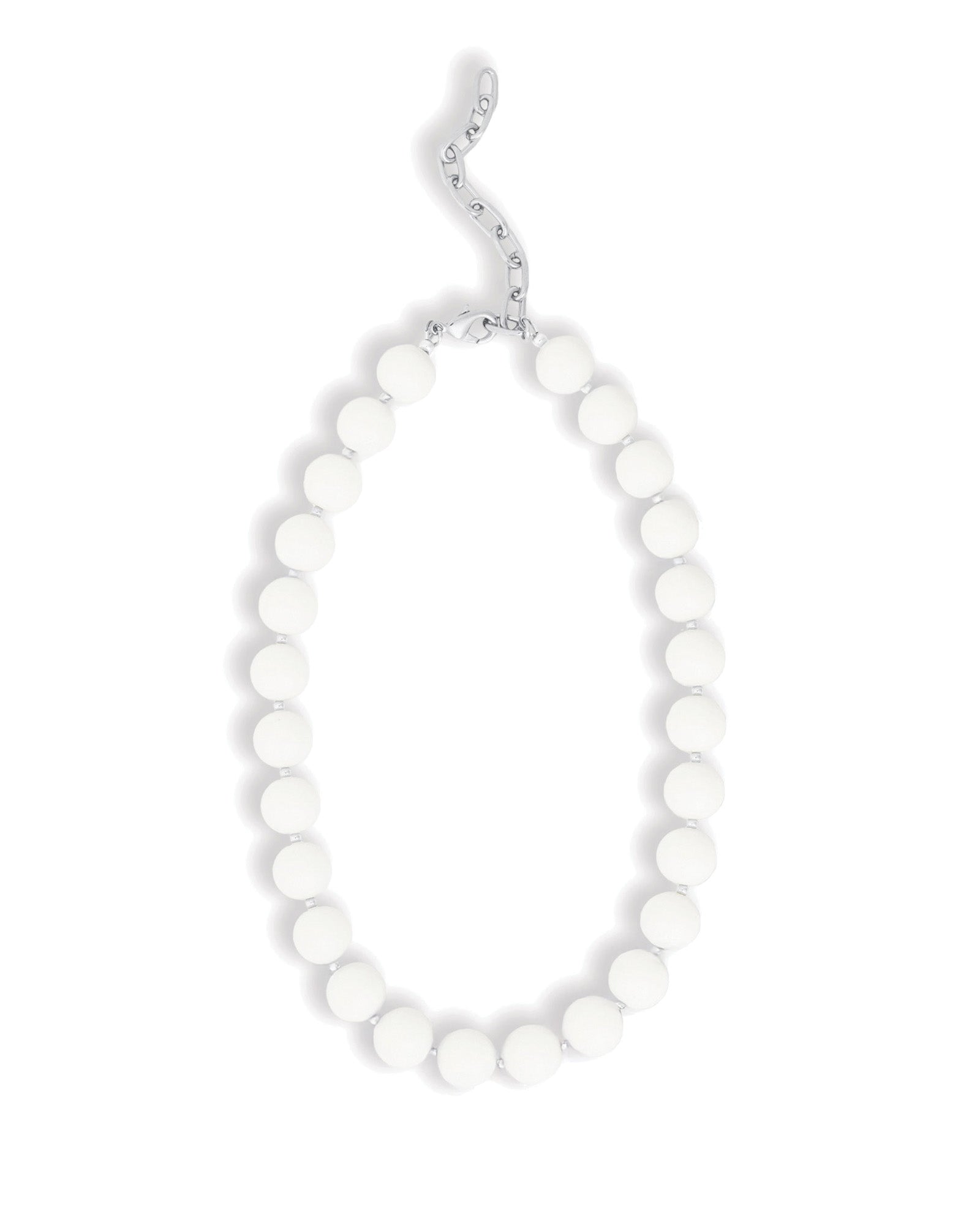 Mixed Shape Chunky Stone Necklace | 12mm Silver, White Jade