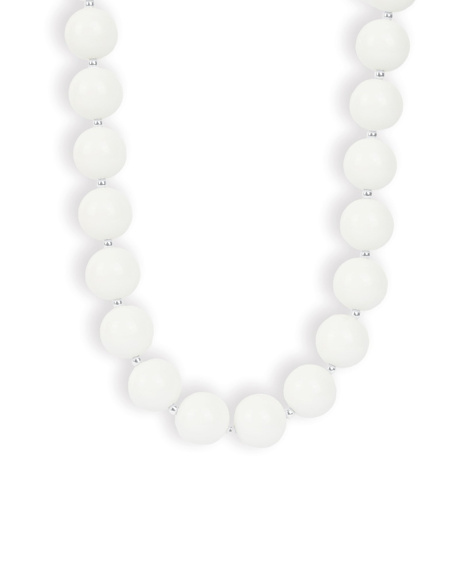 Mixed Shape Chunky Stone Necklace | 12mm Silver, White Jade