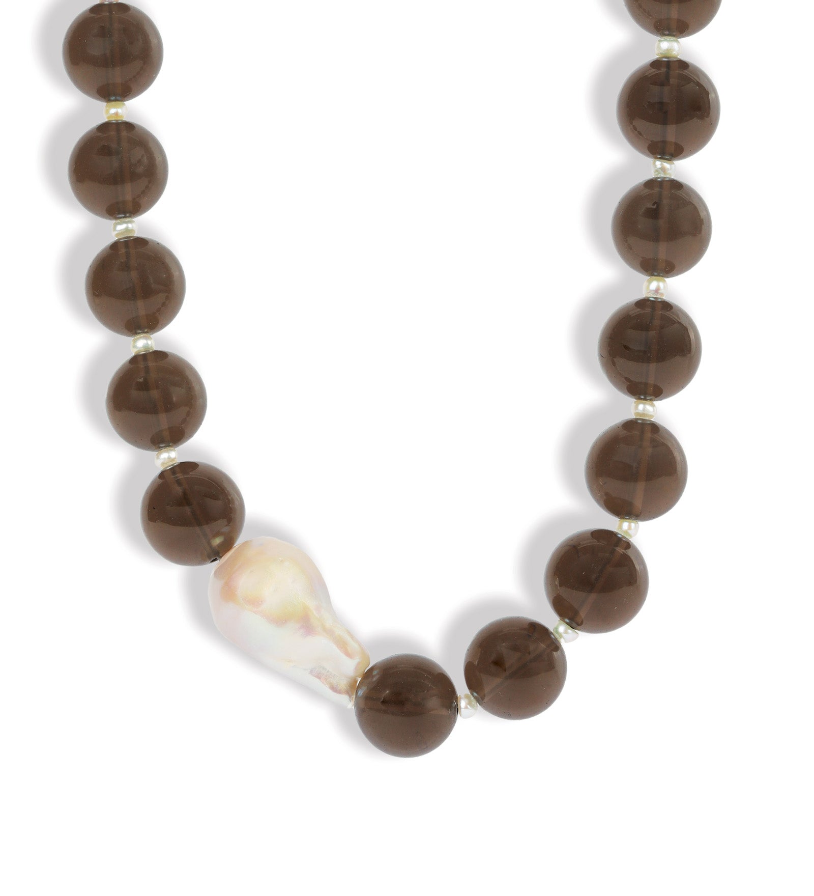 Mixed Shape Chunky Stone Necklace | 12mm Silver, Ice Obsidian, Pearl