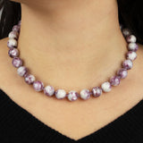 Mixed Shape Chunky Stone Necklace | 12mm Silver, Lepidolite Tourmaline, Amethyst