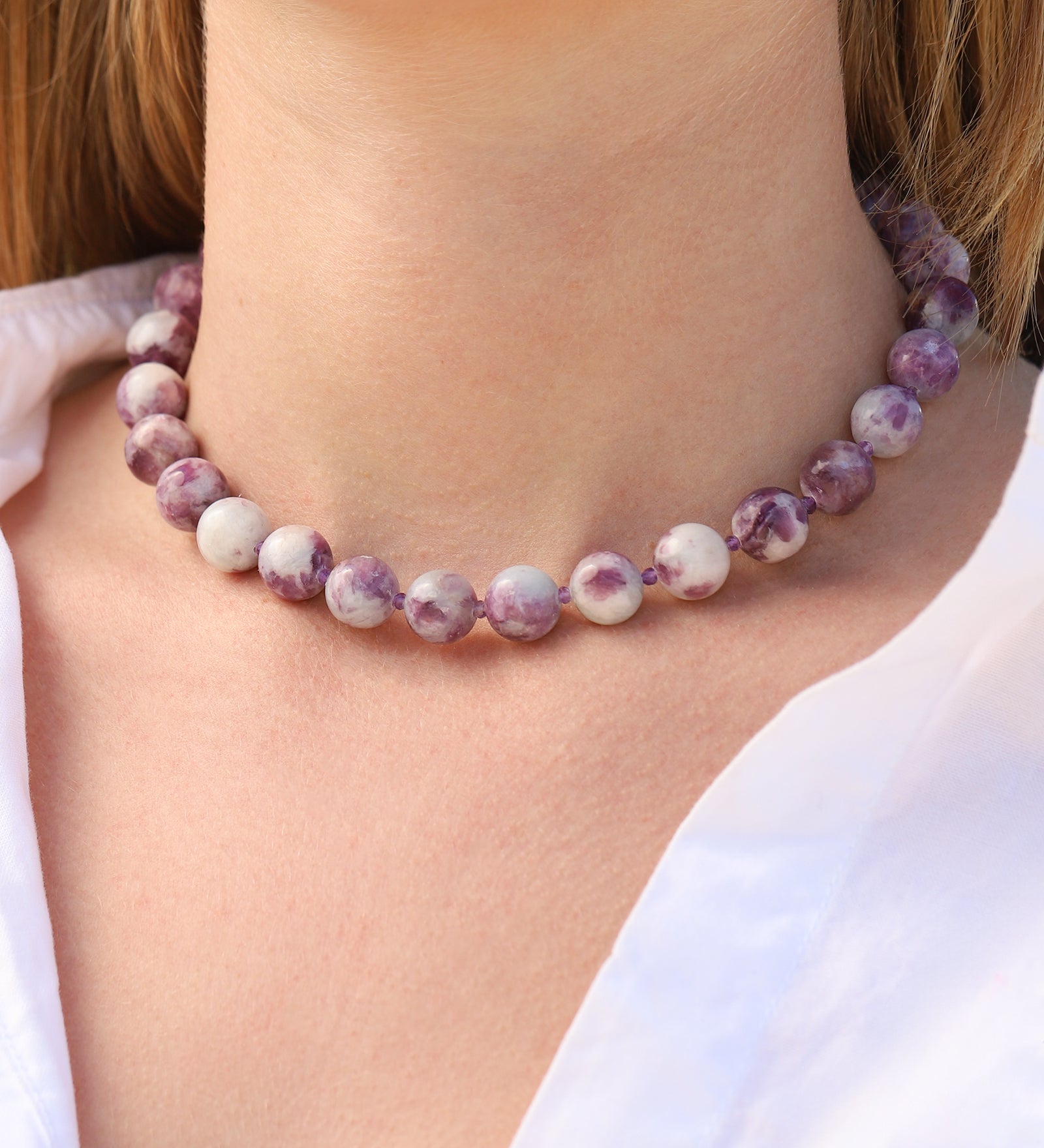 Lunita Luz-Lepidolite Tourmaline Chunky Beaded Necklace | 12mm-Necklaces-Blue Ruby Jewellery-Vancouver Canada