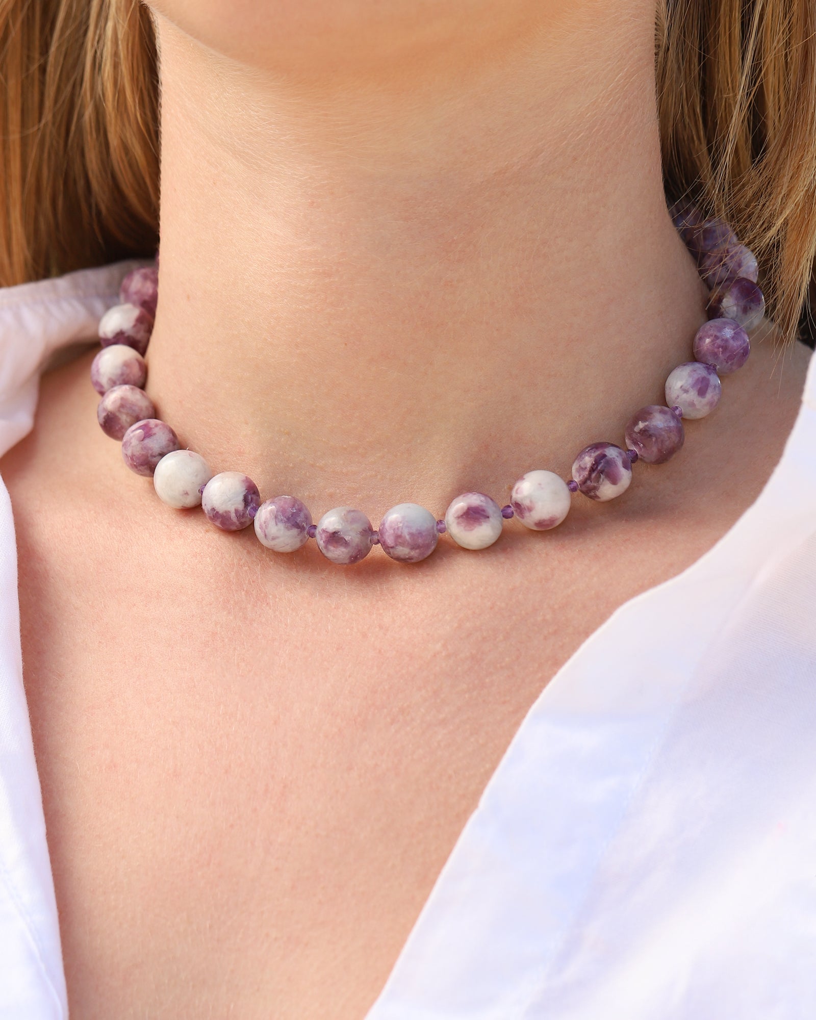 Lunita Luz-Lepidolite Tourmaline Chunky Beaded Necklace | 12mm-Necklaces-Blue Ruby Jewellery-Vancouver Canada