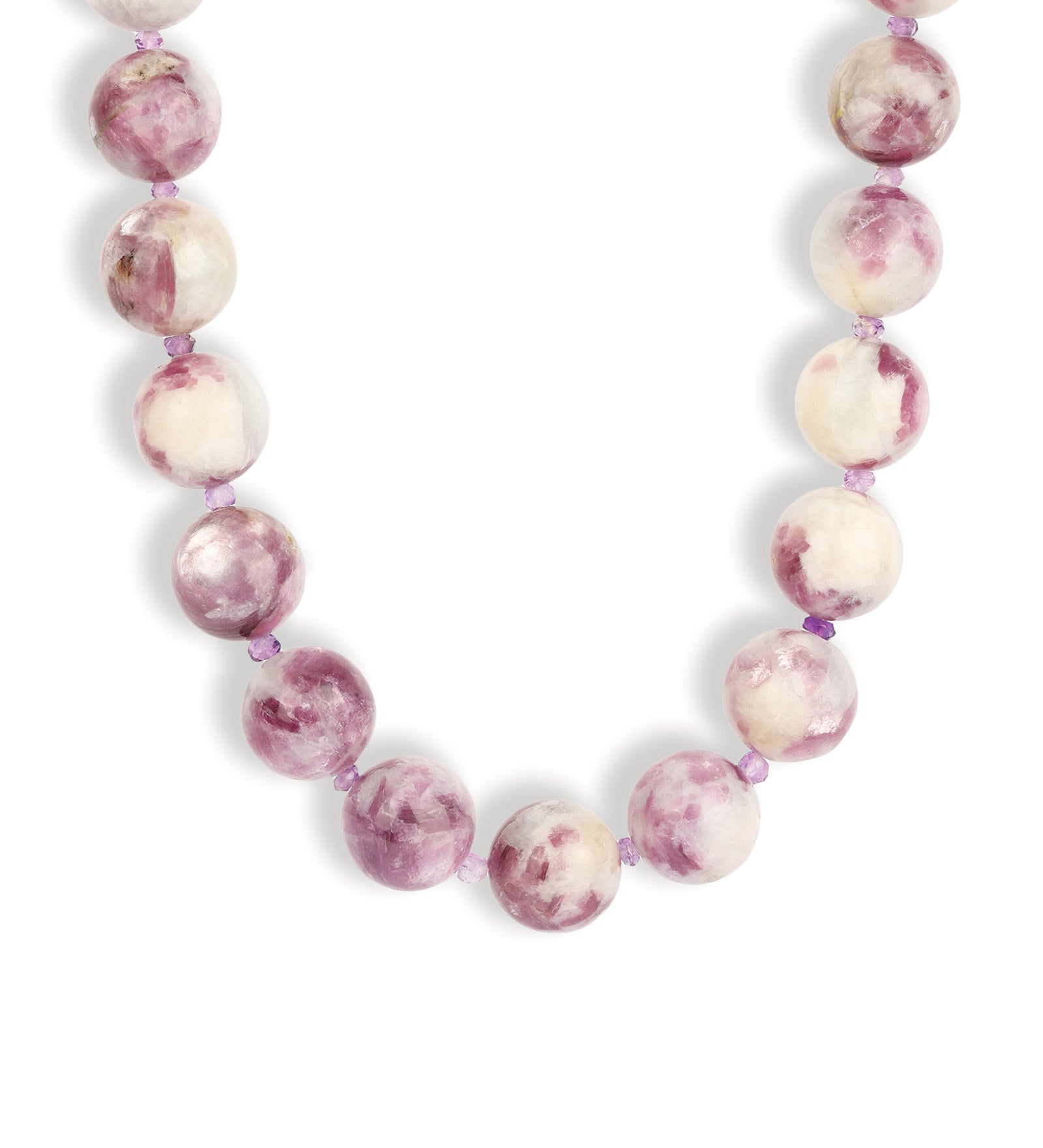 Mixed Shape Chunky Stone Necklace | 12mm Silver, Lepidolite Tourmaline, Amethyst