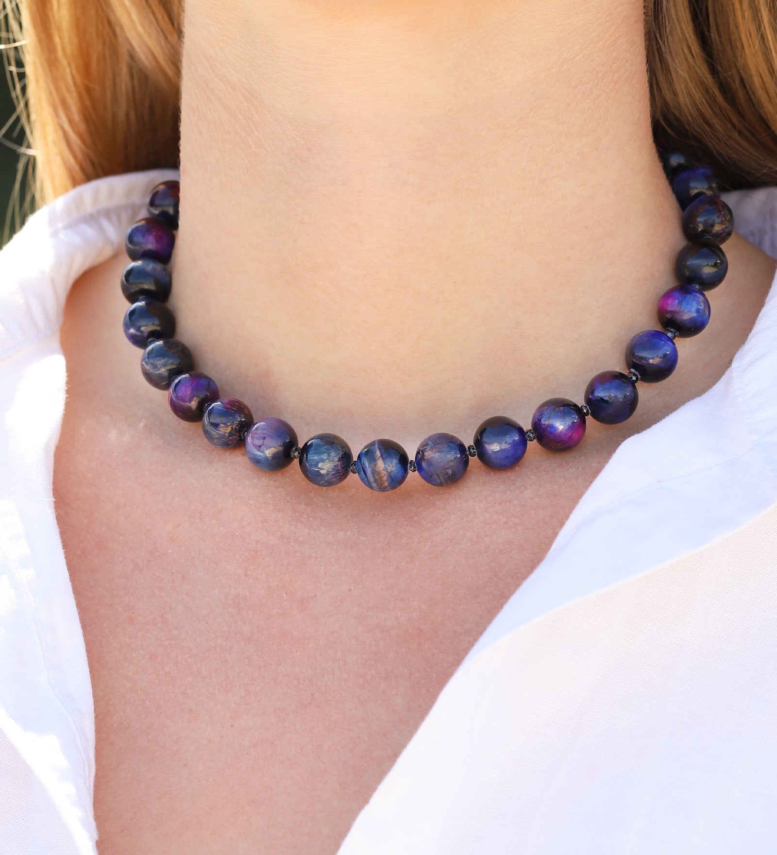 Lunita Luz-Galaxy Tiger Eye Chunky Beaded Necklace | 12mm-Necklaces-Blue Ruby Jewellery-Vancouver Canada