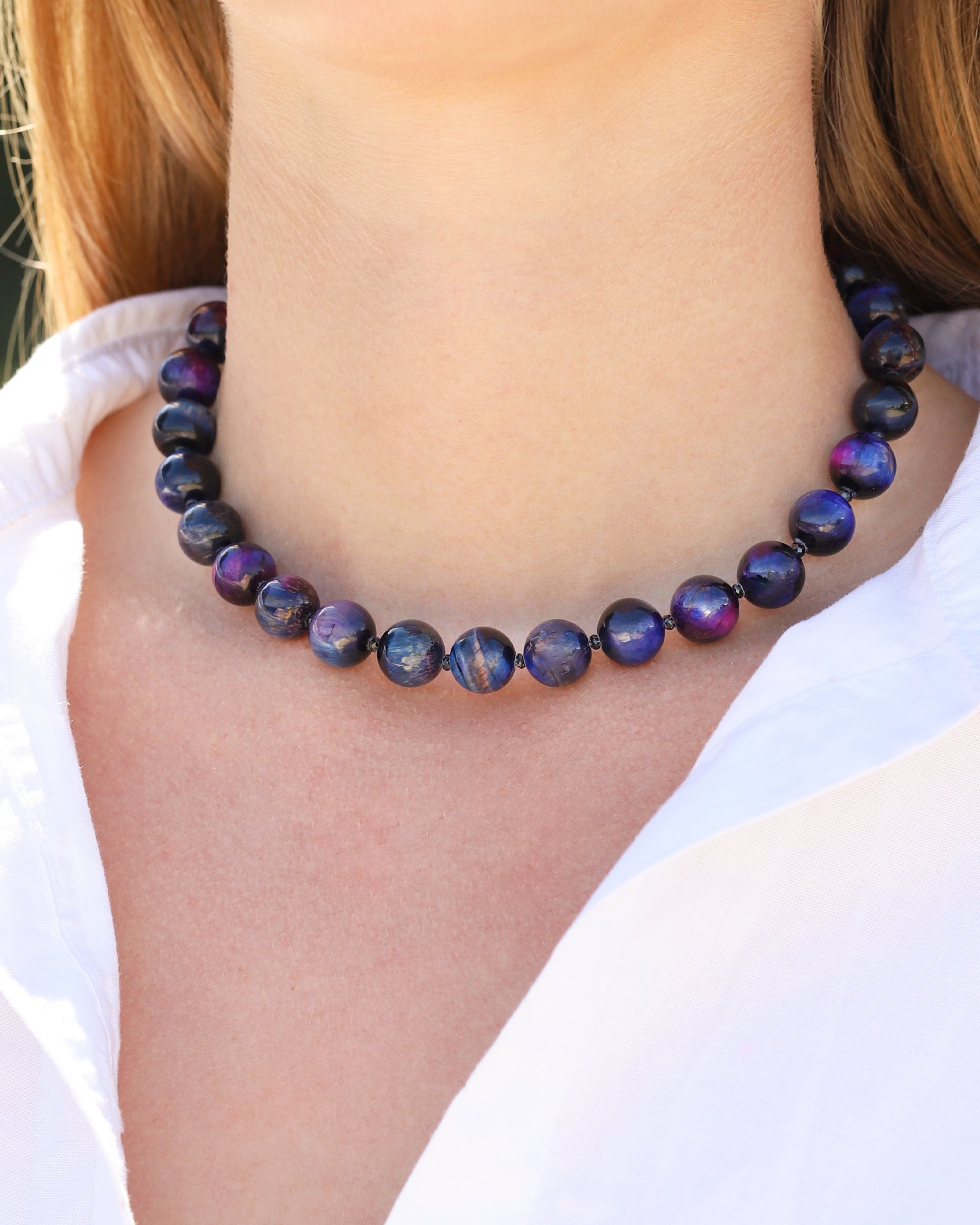 Lunita Luz-Galaxy Tiger Eye Chunky Beaded Necklace | 12mm-Necklaces-Blue Ruby Jewellery-Vancouver Canada