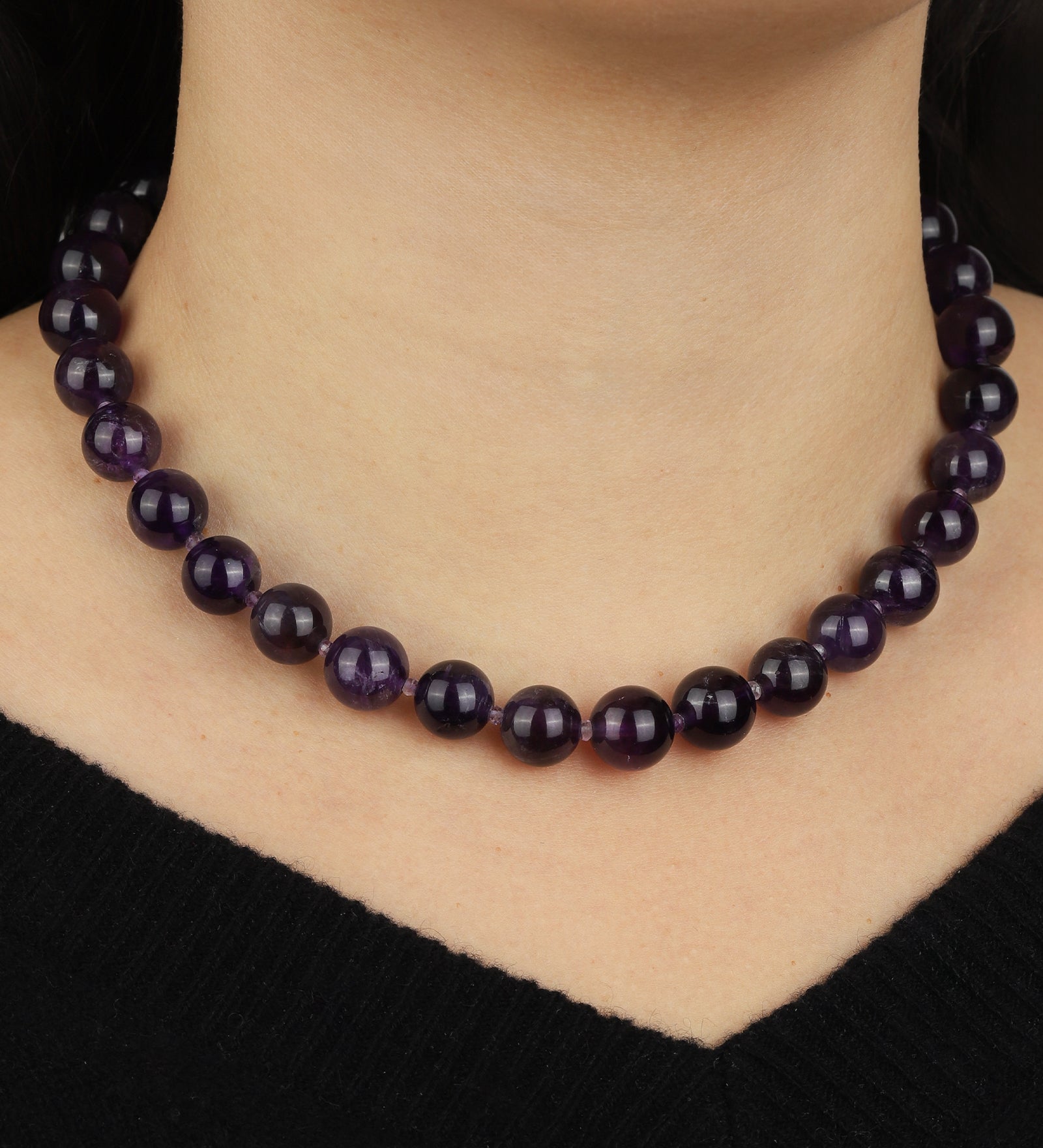 Mixed Shape Chunky Stone Necklace | 12mm Silver, Amethyst