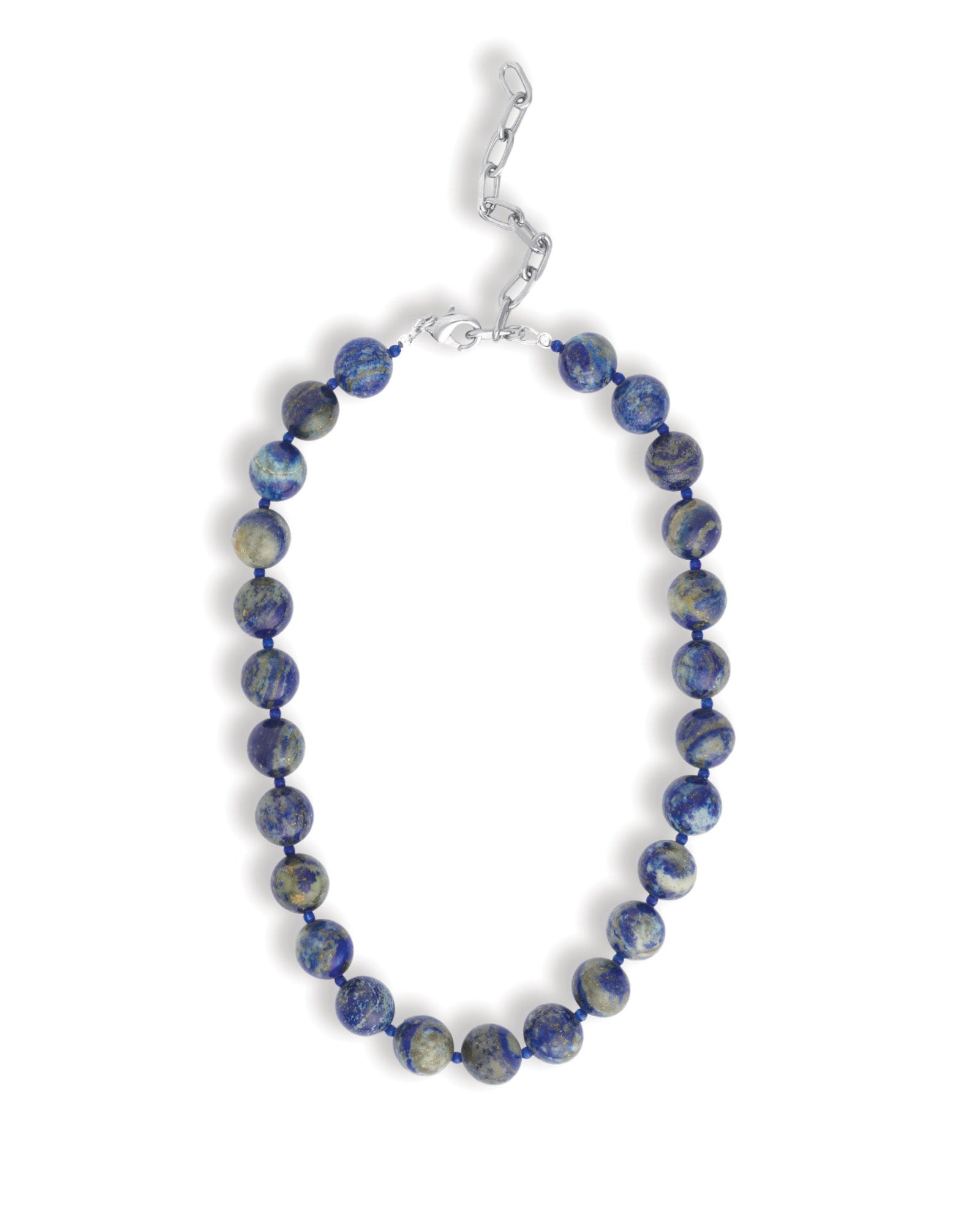 Mixed Shape Chunky Stone Necklace | 12mm Silver, Lapis