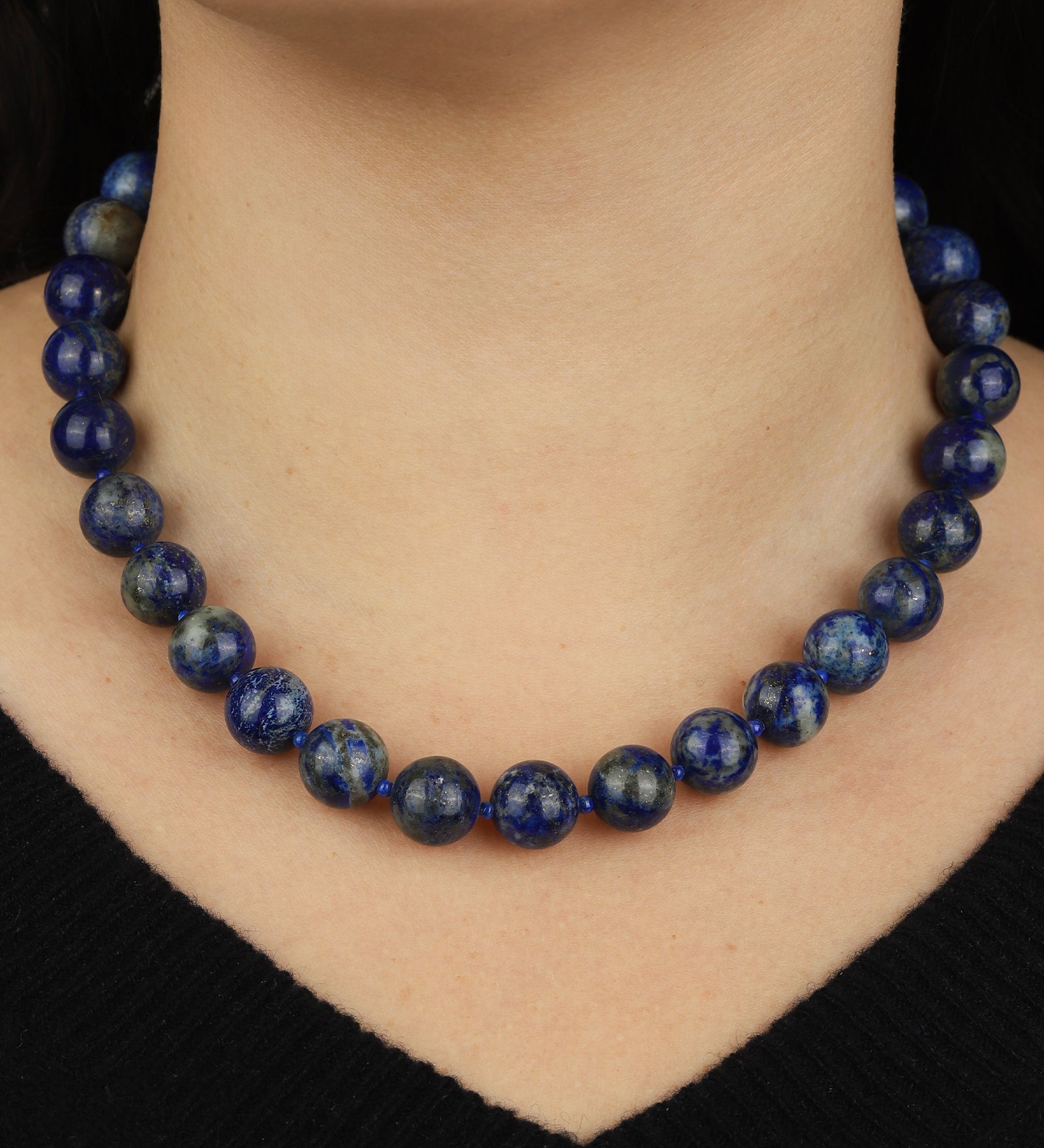 Mixed Shape Chunky Stone Necklace | 12mm Silver, Lapis