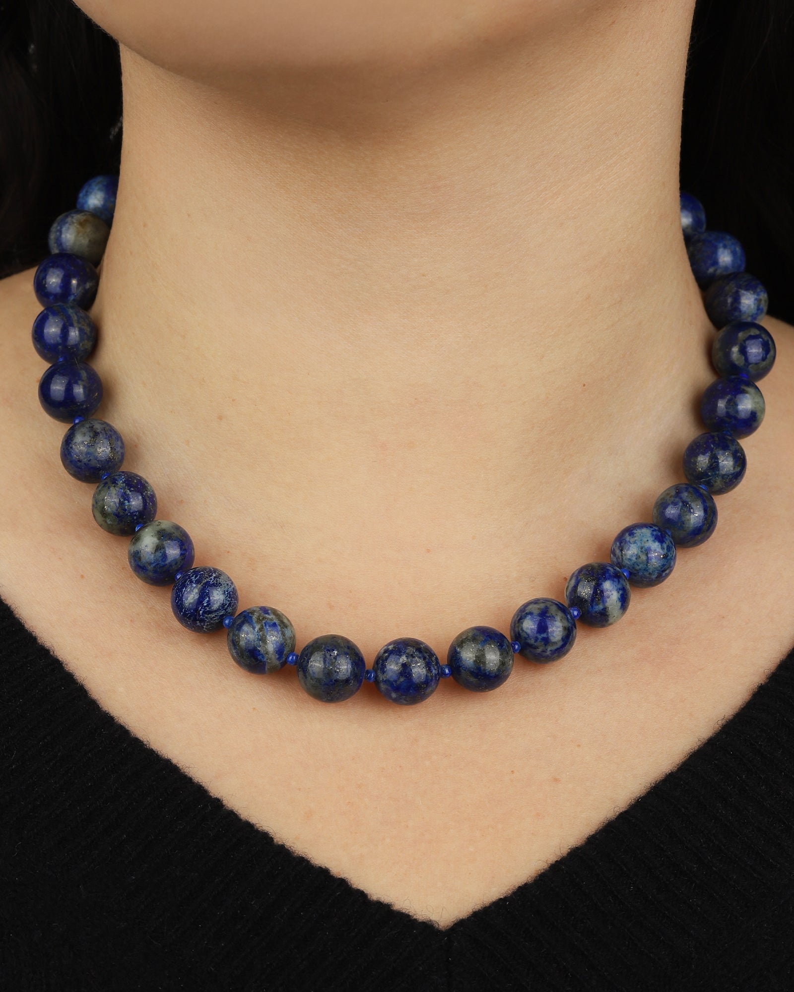 Mixed Shape Chunky Stone Necklace | 12mm Silver, Lapis