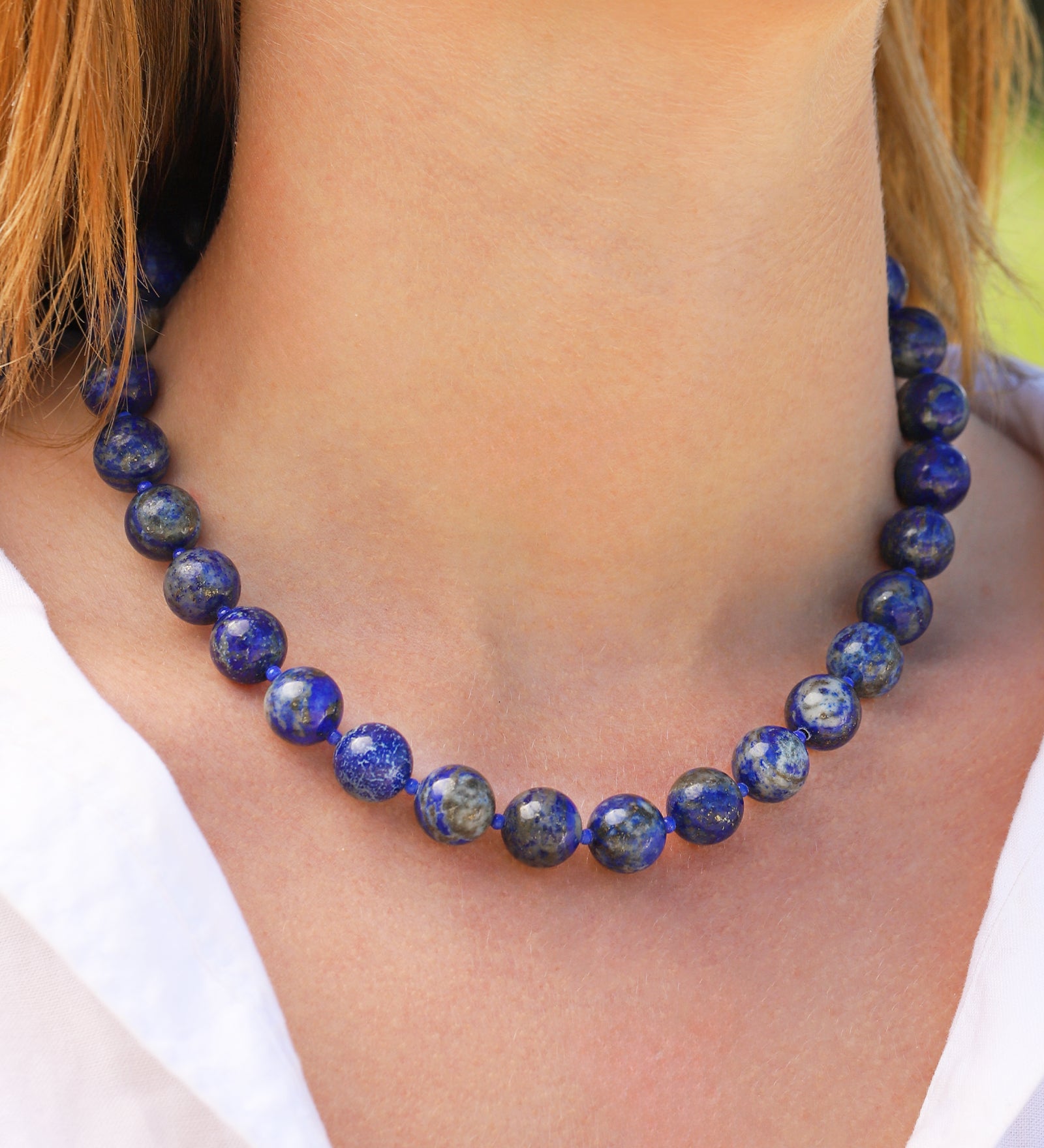 Lunita Luz-Lapis Chunky Beaded Necklace | 12mm-Necklaces-Blue Ruby Jewellery-Vancouver Canada