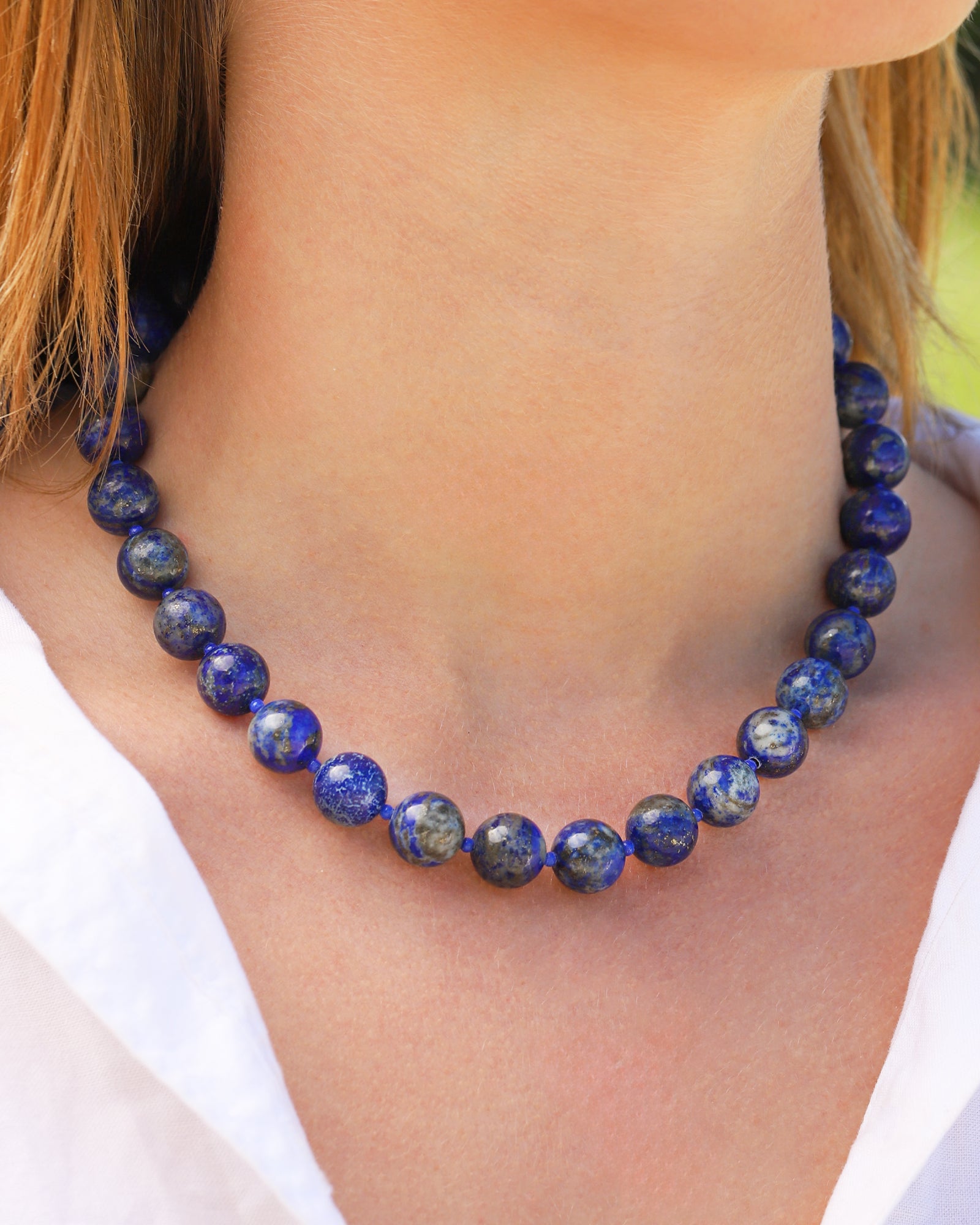 Lunita Luz-Lapis Chunky Beaded Necklace | 12mm-Necklaces-Blue Ruby Jewellery-Vancouver Canada