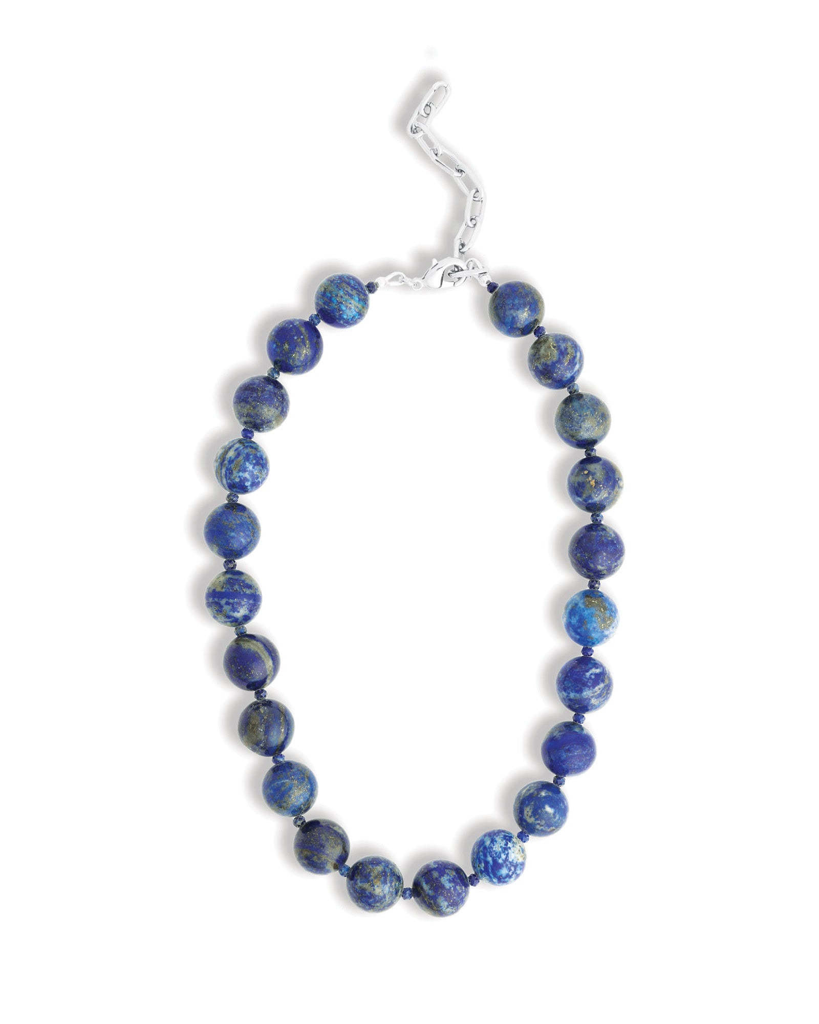 Mixed Shape Chunky Stone Necklace | 14mm Silver, Lapis