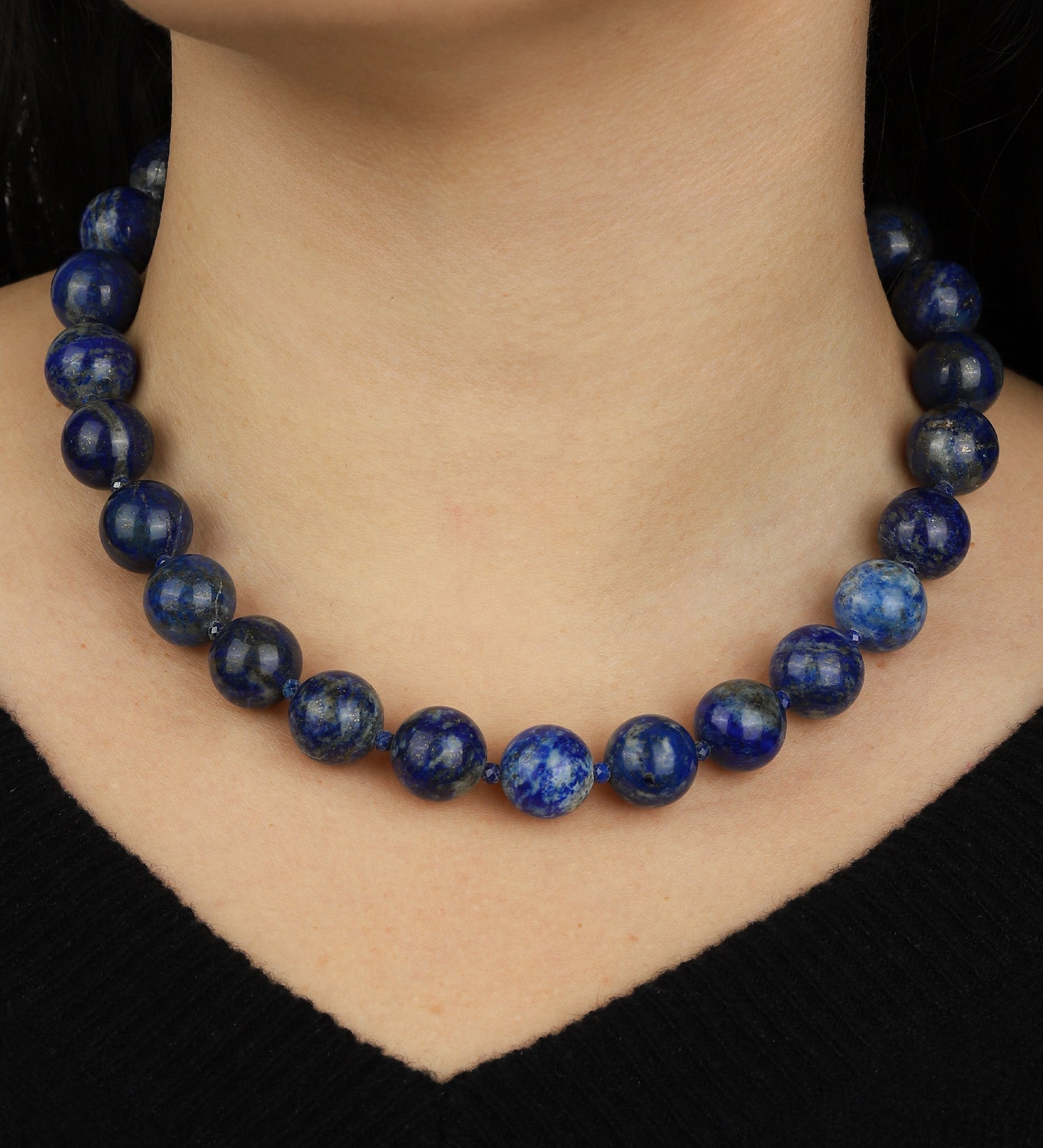 Mixed Shape Chunky Stone Necklace | 14mm Silver, Lapis