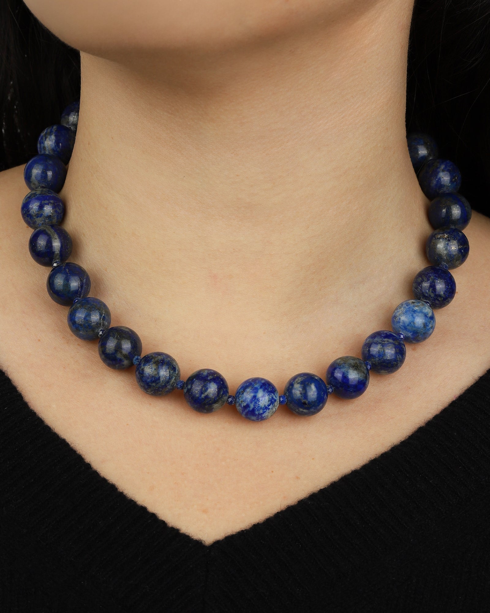 Mixed Shape Chunky Stone Necklace | 14mm Silver, Lapis