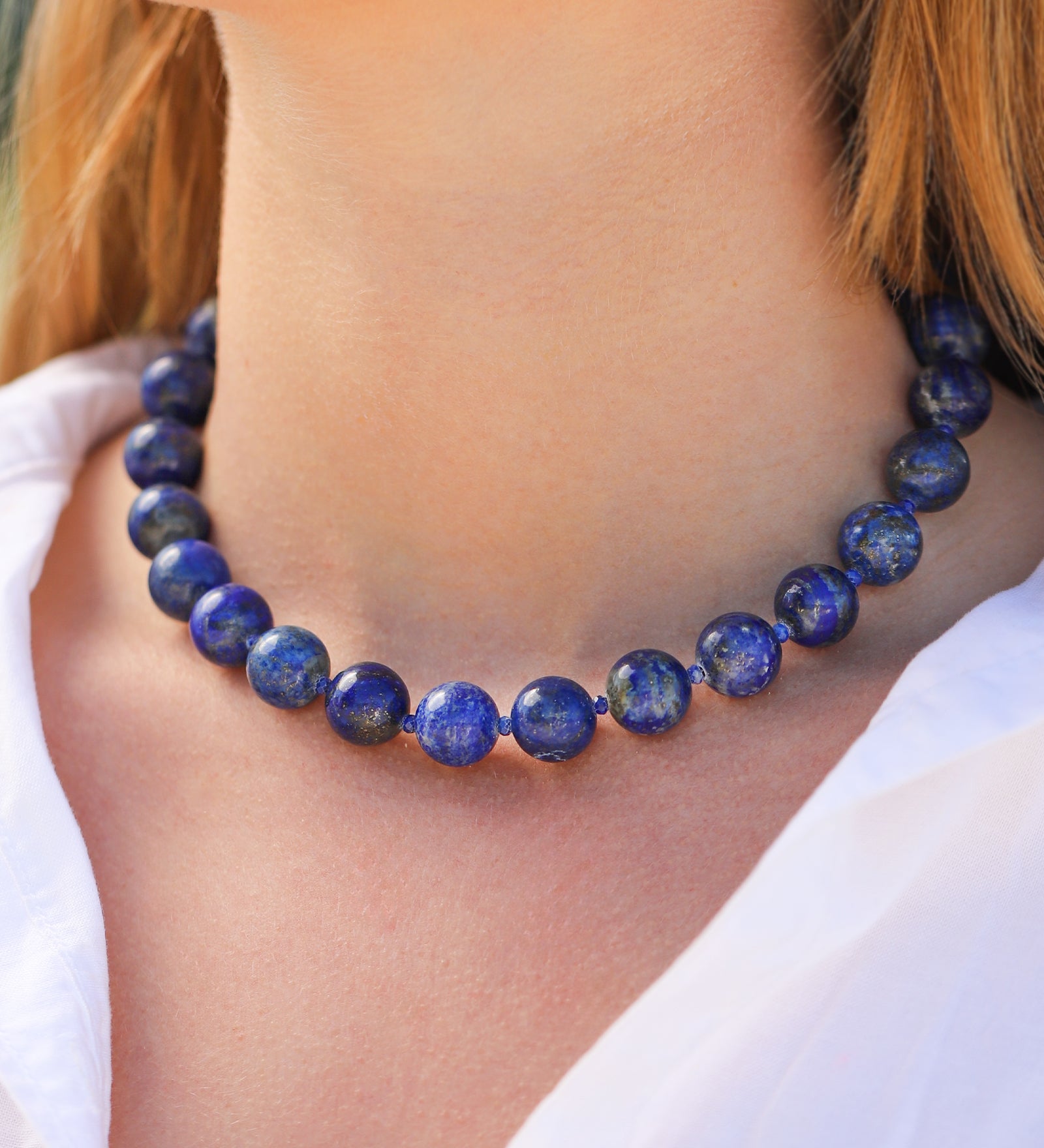 Lunita Luz-Lapis Chunky Beaded Necklace | 14mm-Necklaces-Blue Ruby Jewellery-Vancouver Canada