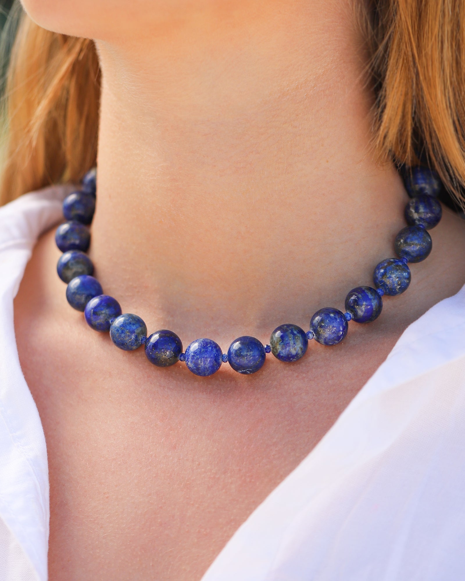 Lunita Luz-Lapis Chunky Beaded Necklace | 14mm-Necklaces-Blue Ruby Jewellery-Vancouver Canada