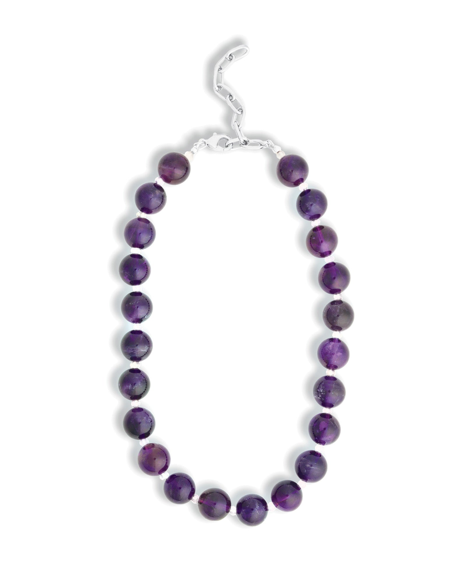 Mixed Shape Chunky Stone Necklace | 14mm Silver, Amethyst, Pink Amethyst