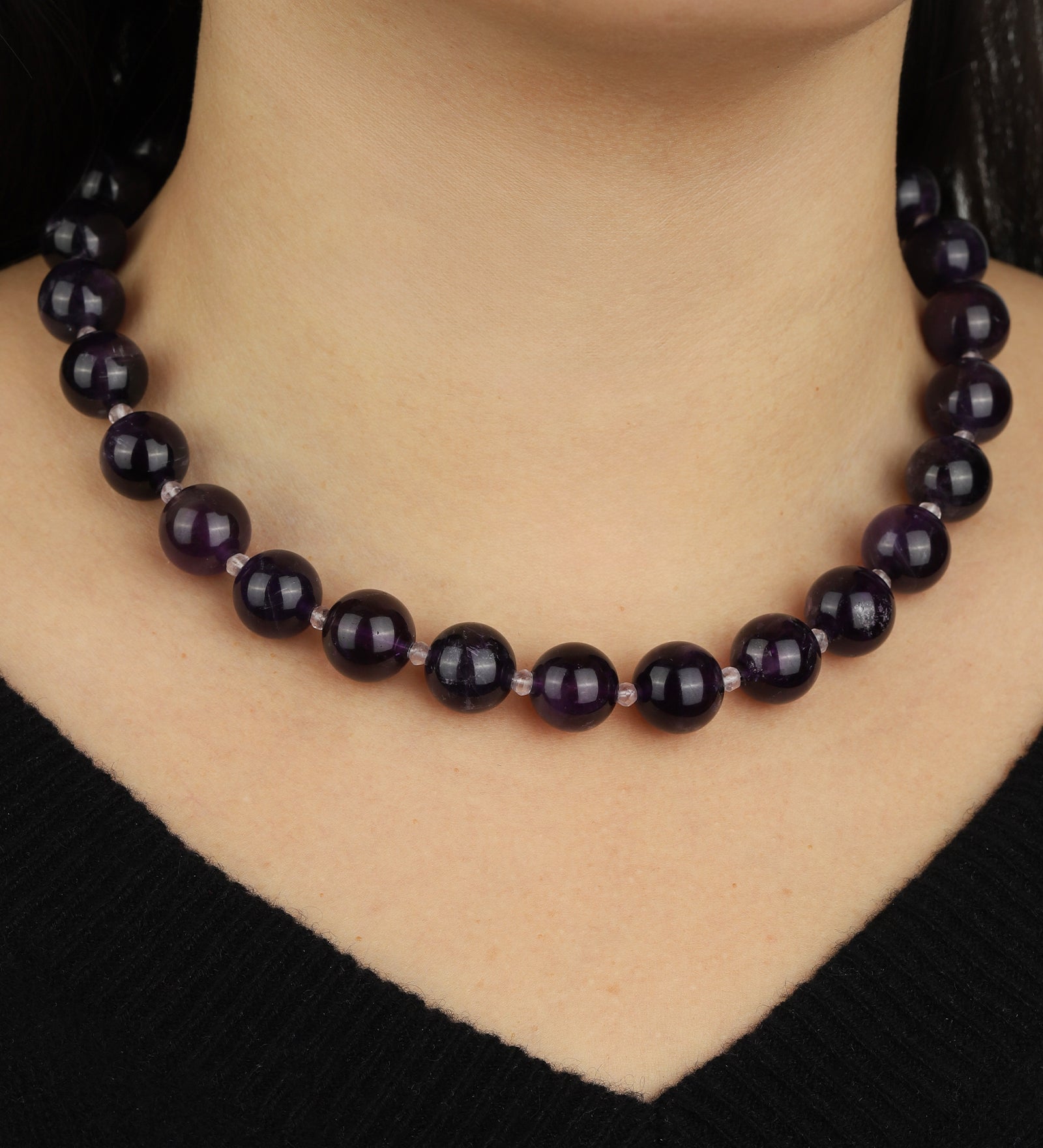 Mixed Shape Chunky Stone Necklace | 14mm Silver, Amethyst, Pink Amethyst