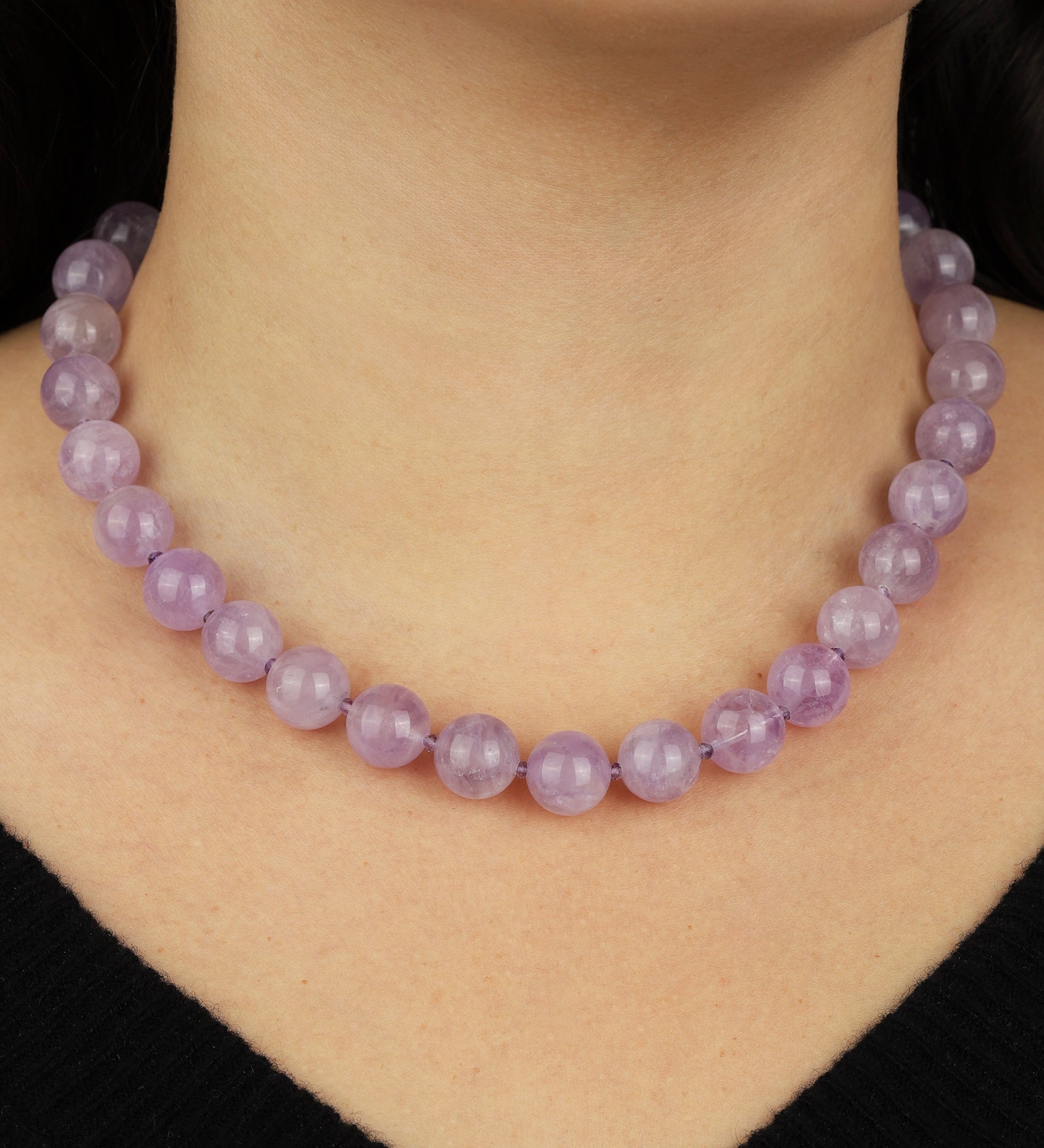 Mixed Shape Chunky Stone Necklace | 12mm Silver, Light Amethyst, Amethyst