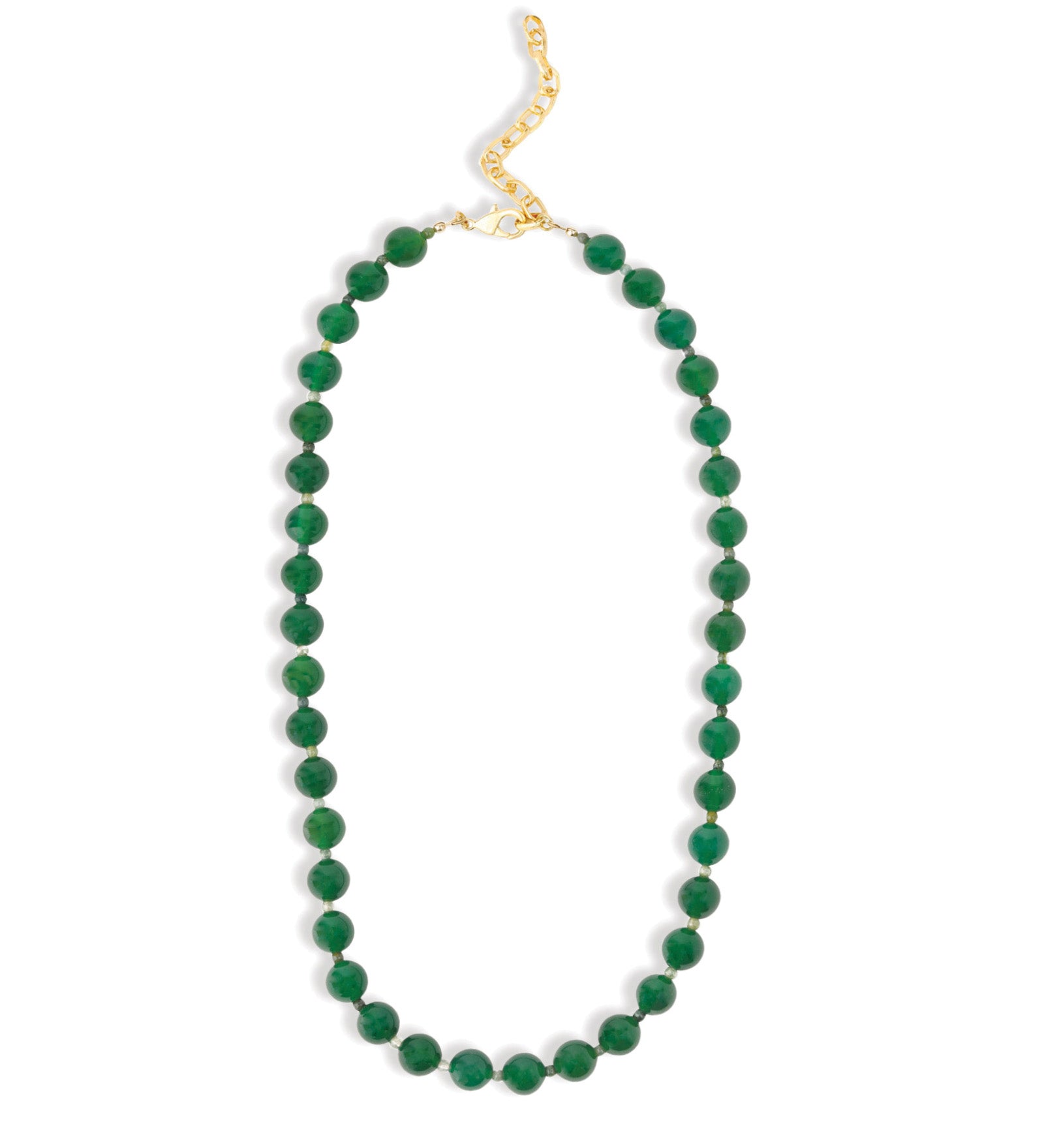 Mixed Stone Beaded Necklace | 10mm Gold, Green Agate, Moss Agate