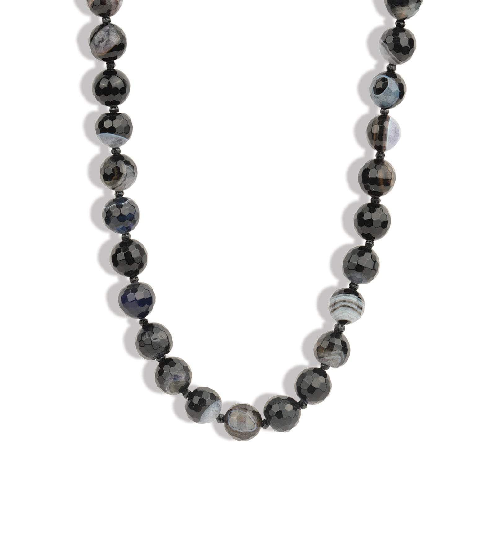 Lunita Luz-Faceted Mixed Shape Long Beaded Necklace | 10mm-Necklaces-Gold, Black Agate, Spinel-Blue Ruby Jewellery-Vancouver Canada