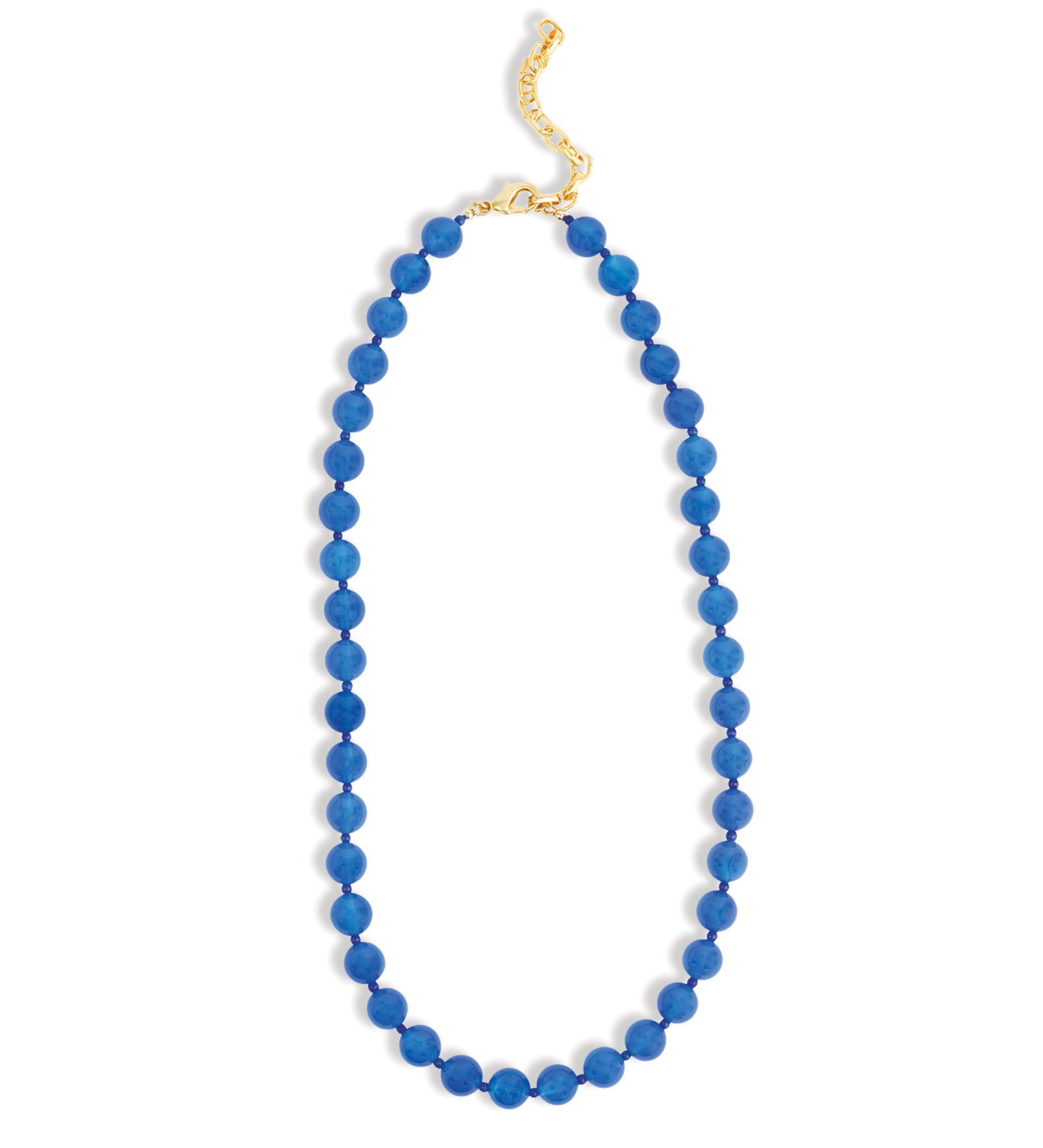 Mixed Stone Beaded Necklace | 10mm Gold, Blue Jade, Lapis