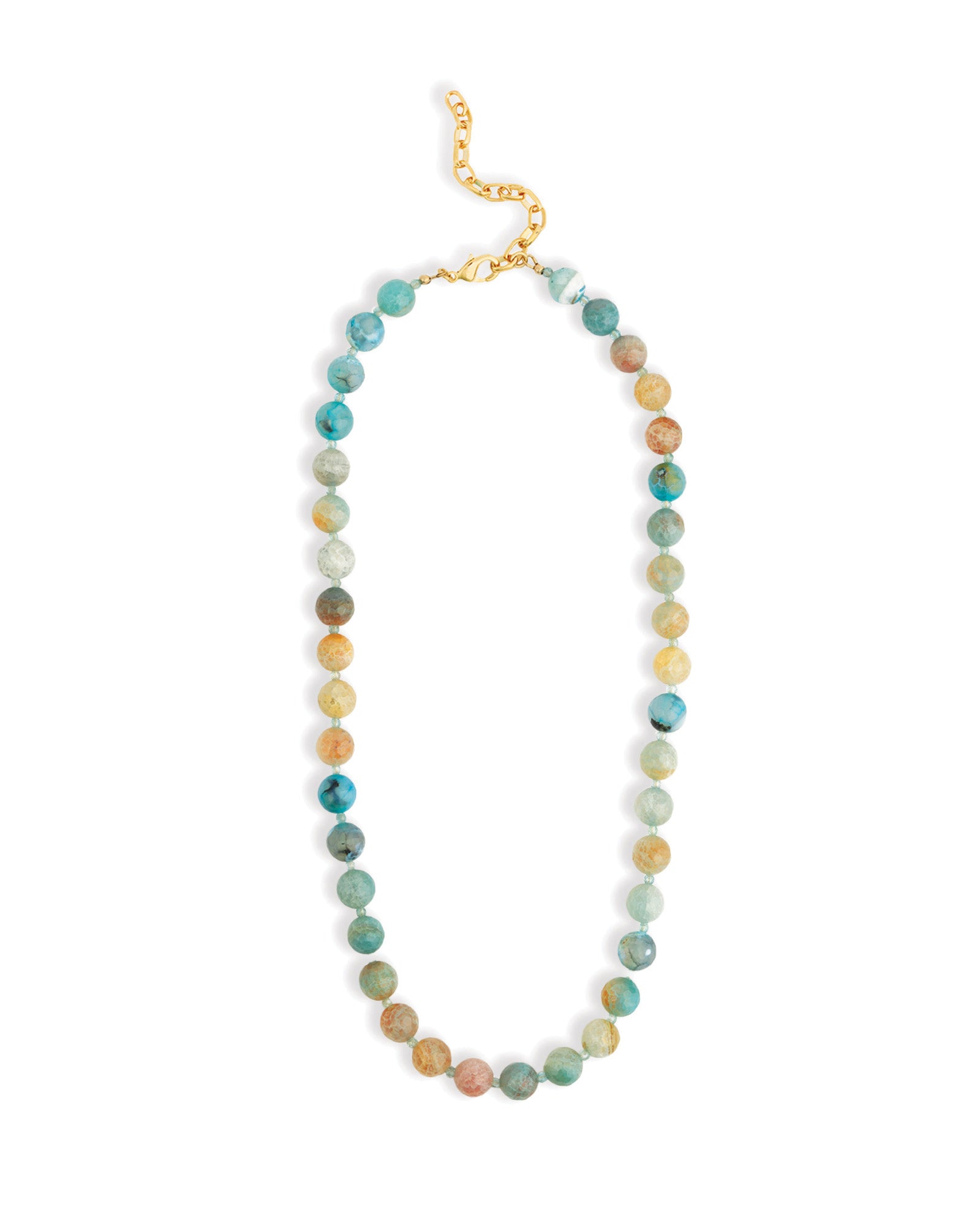 Faceted Mixed Stone Beaded Necklace | 10mm Gold, Fine Blue Agate, Apatite