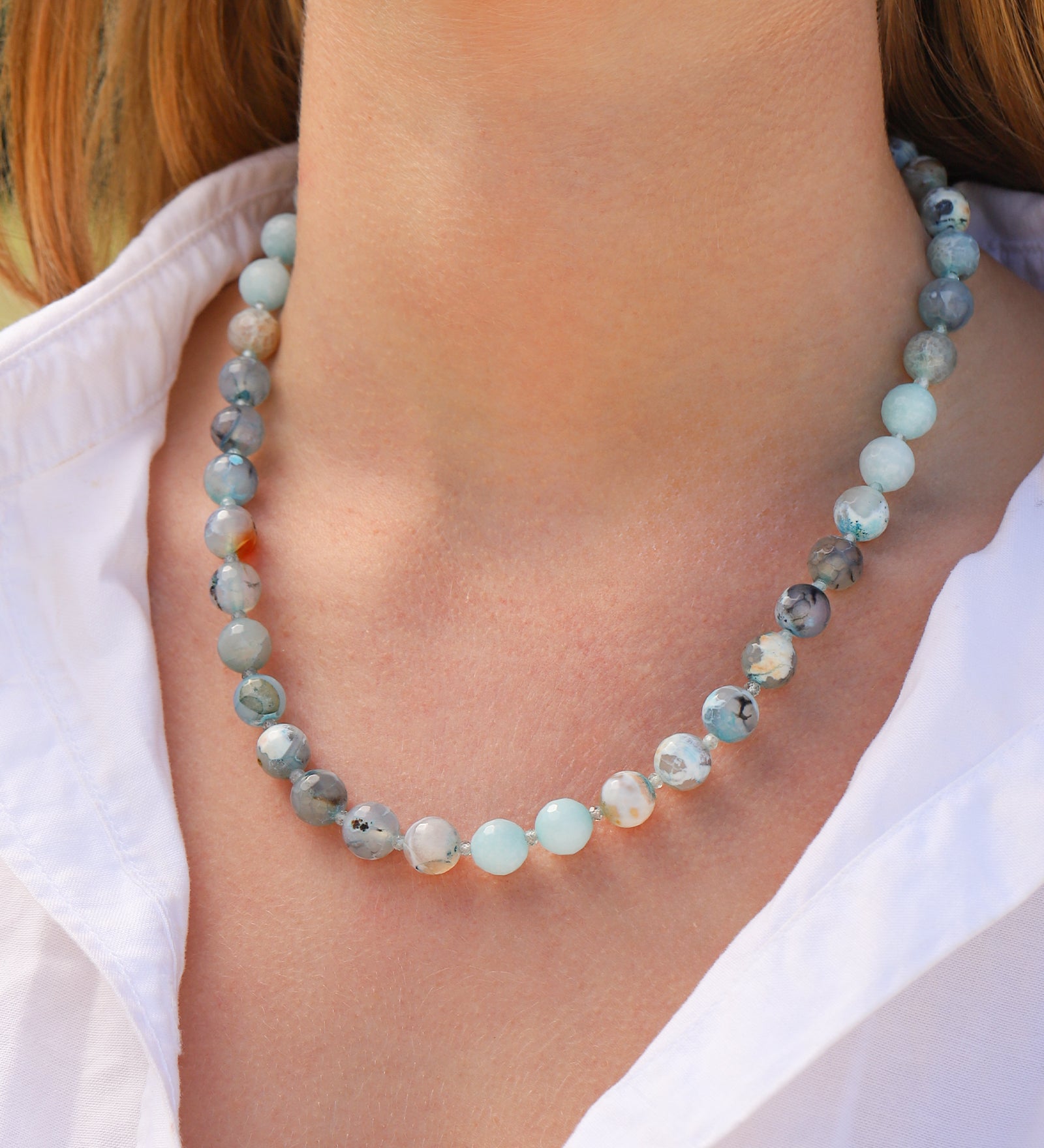 Lunita Luz-Blue Agate Long Faceted Beaded Necklace | 10mm-Necklaces-Blue Ruby Jewellery-Vancouver Canada