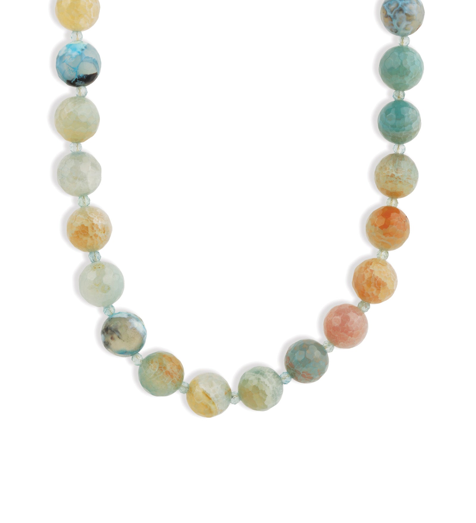 Faceted Mixed Stone Beaded Necklace | 10mm Gold, Fine Blue Agate, Apatite