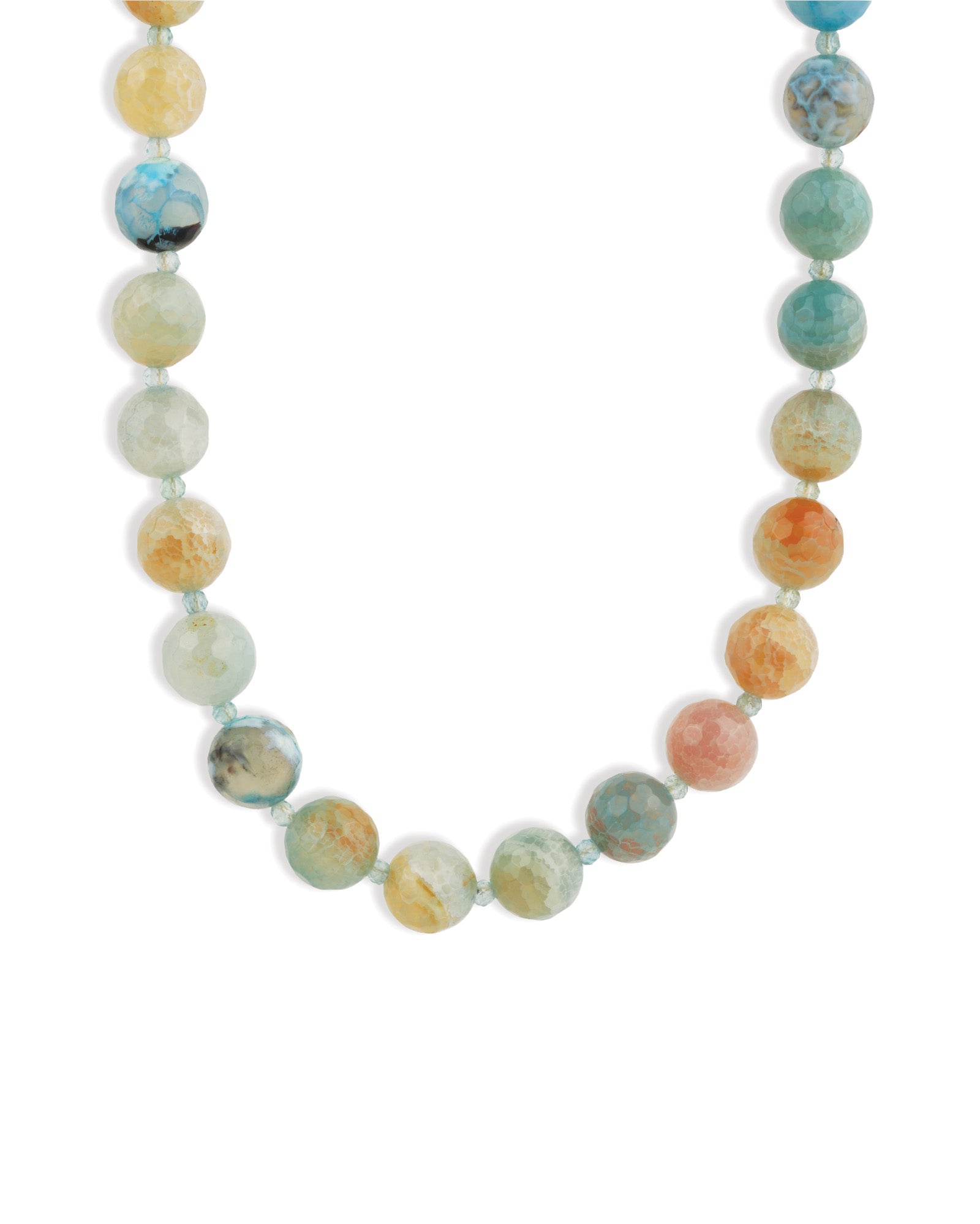 Faceted Mixed Stone Beaded Necklace | 10mm Gold, Fine Blue Agate, Apatite