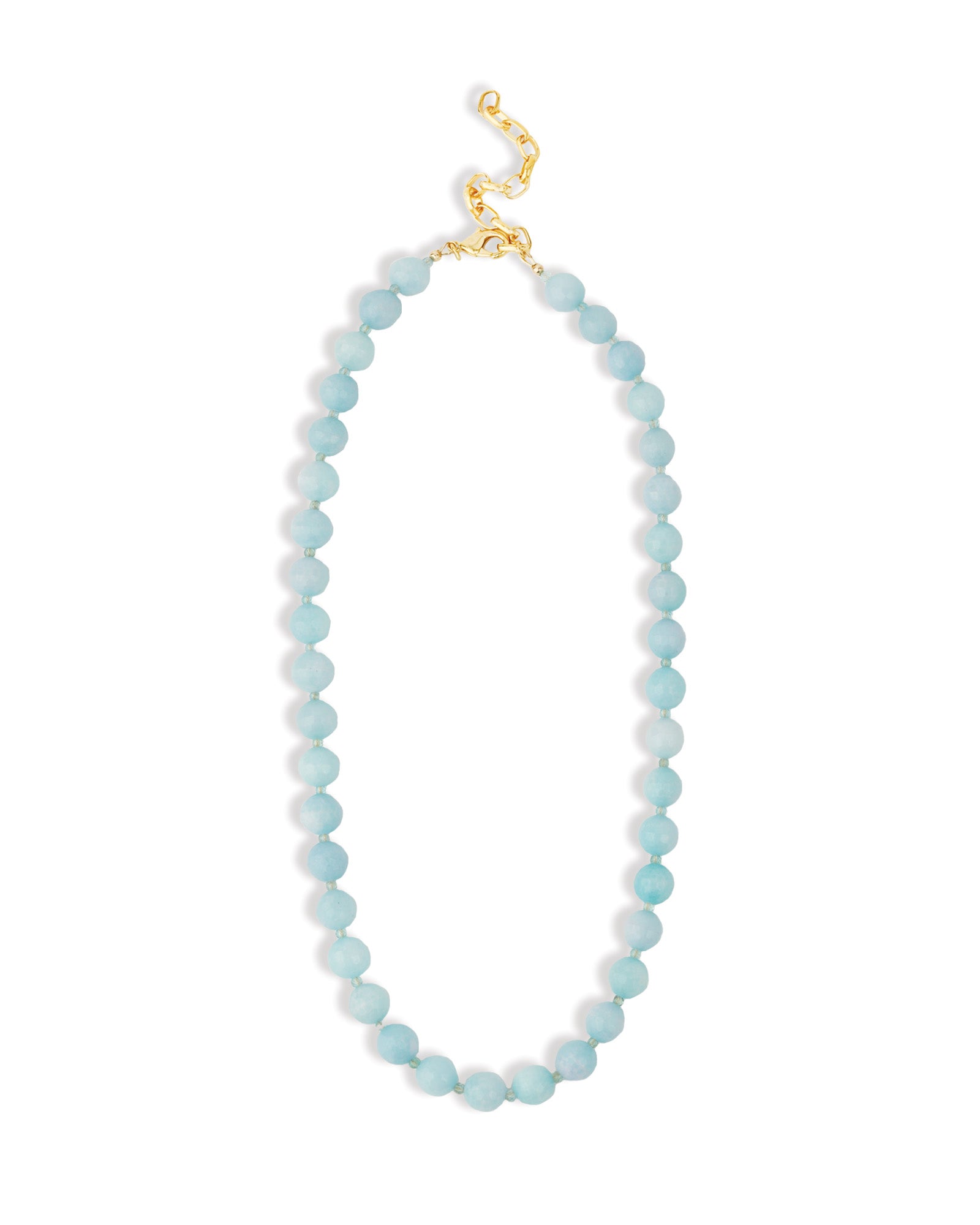 Faceted Mixed Stone Beaded Necklace | 10mm Gold, Light Blue Jade, Apatite