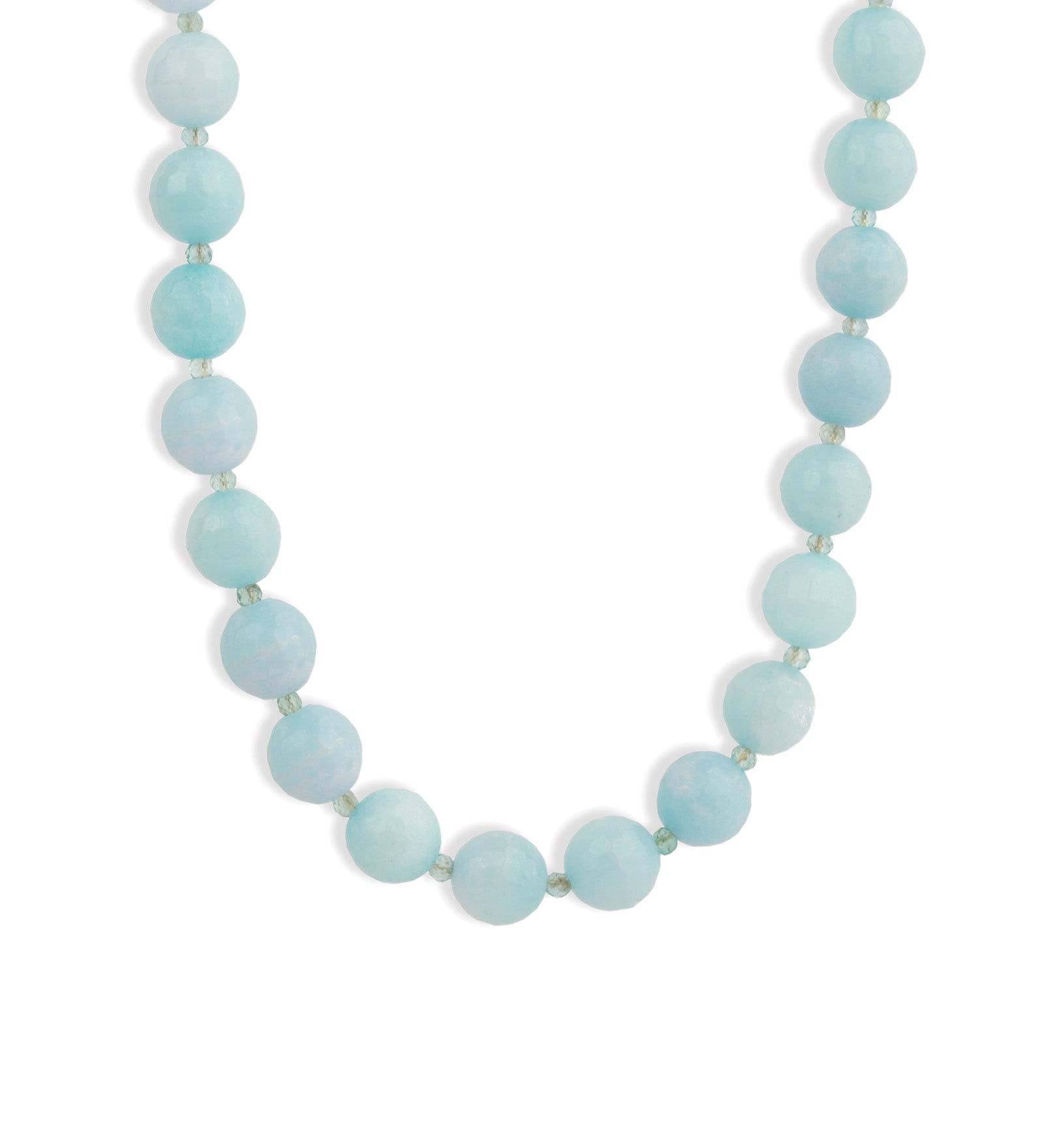 Faceted Mixed Stone Beaded Necklace | 10mm Gold, Light Blue Jade, Apatite