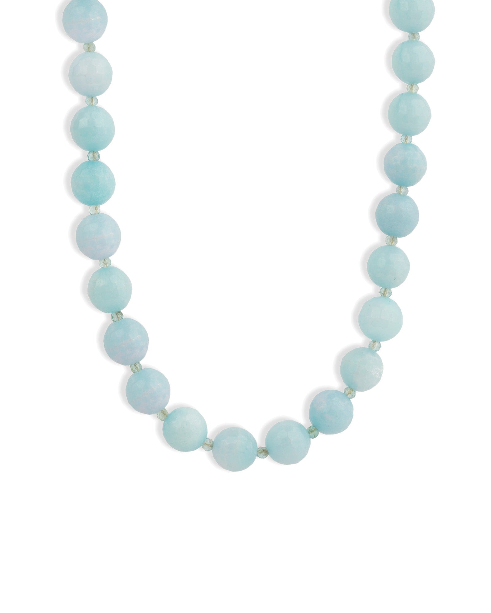 Faceted Mixed Stone Beaded Necklace | 10mm Gold, Light Blue Jade, Apatite