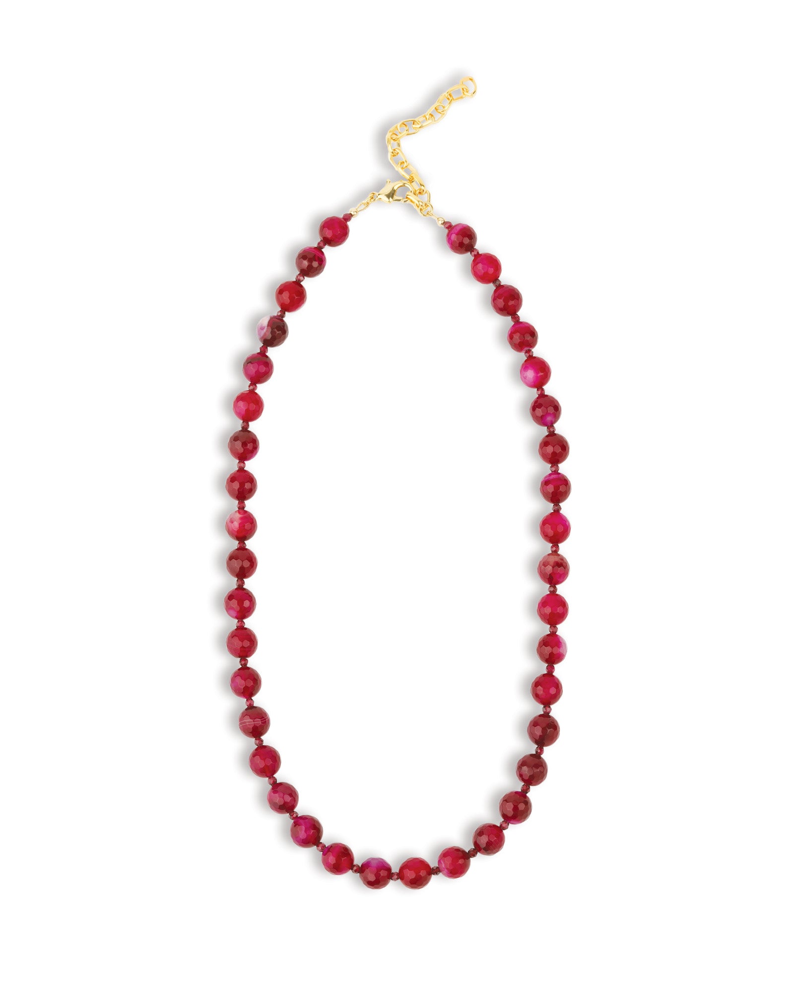 Faceted Mixed Stone Beaded Necklace | 10mm Gold, Fuschia Agate, Garnet