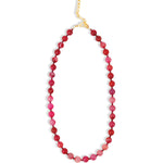 Faceted Mixed Stone Beaded Necklace | 10mm Gold, Red Agate, Garnet