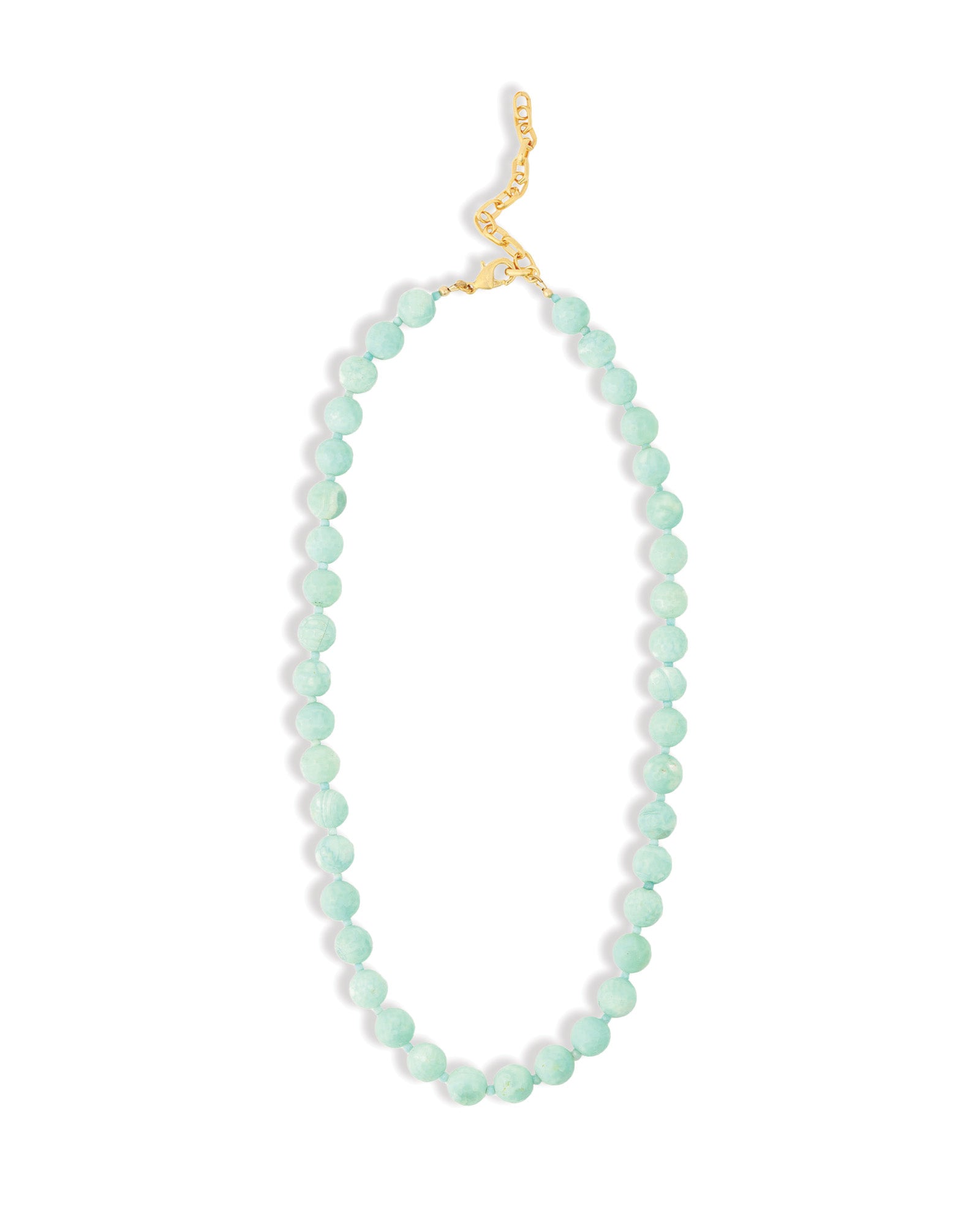 Faceted Mixed Stone Beaded Necklace | 10mm Gold, Light Green Agate, Amazonite