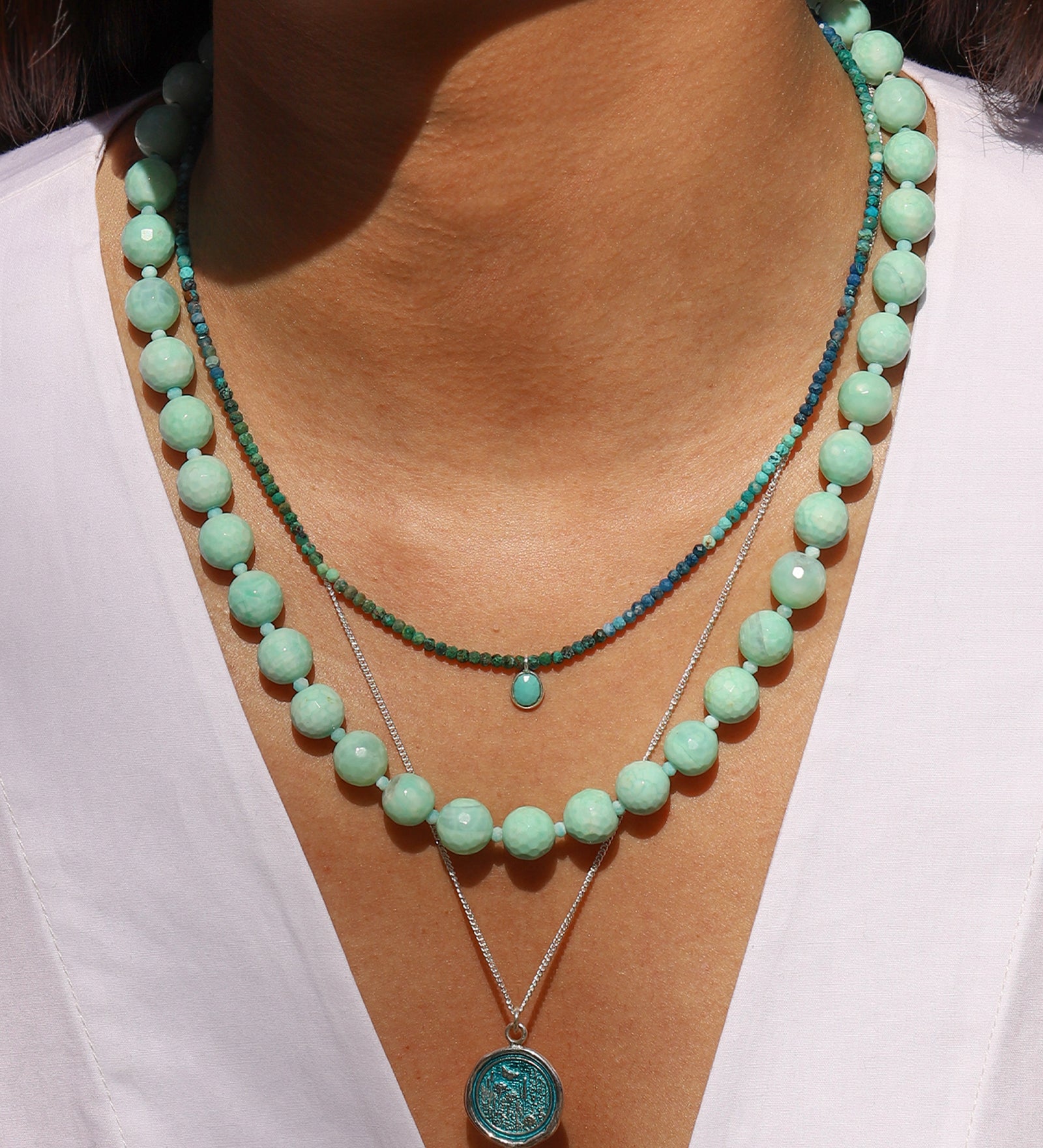 Gem Jar-Chrysocolla & Turquoise Charm Beaded Necklace-Necklaces-Blue Ruby Jewellery-Vancouver Canada