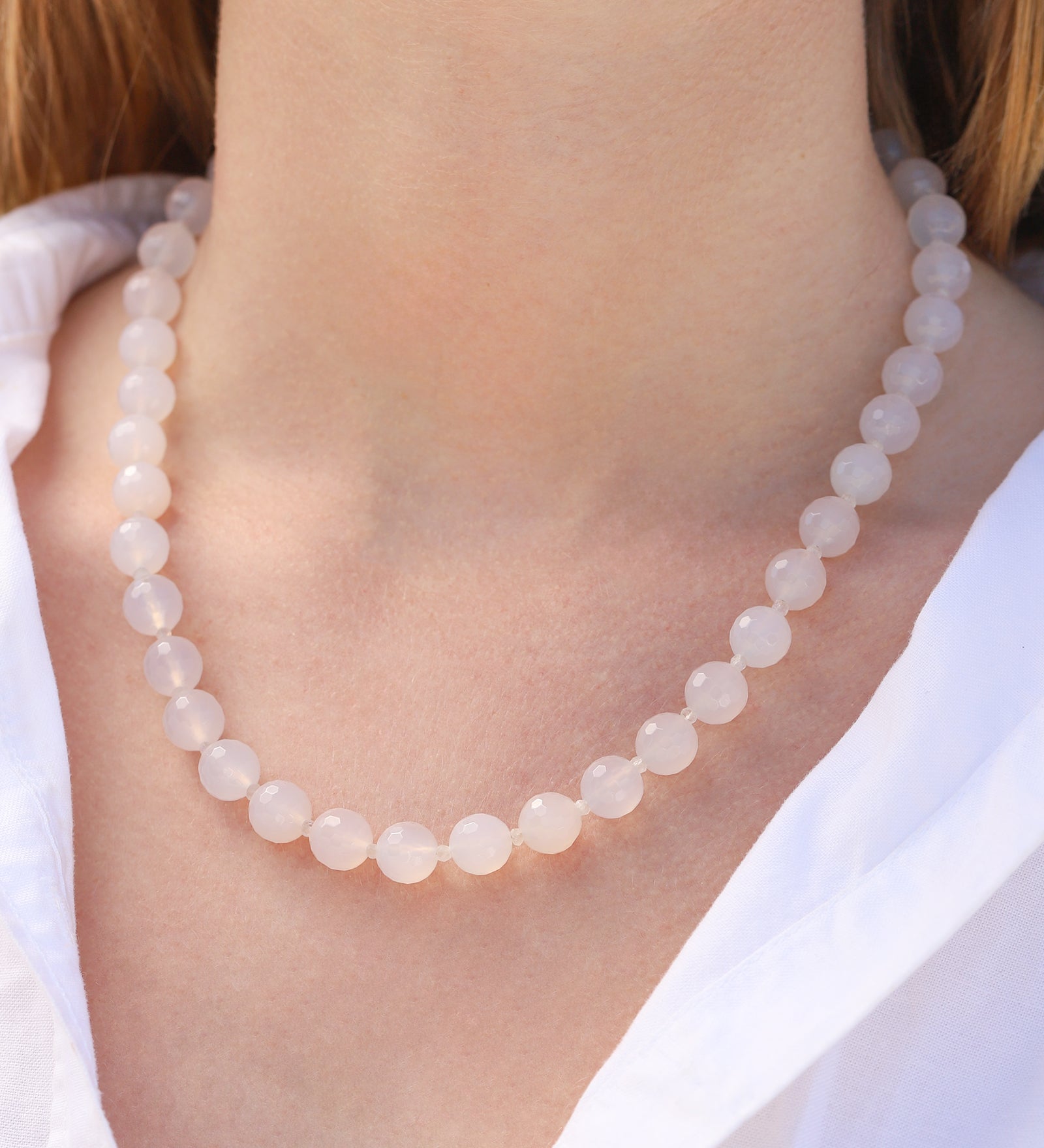 Lunita Luz-White Agate Long Faceted Beaded Necklace | 10mm-Necklaces-Blue Ruby Jewellery-Vancouver Canada