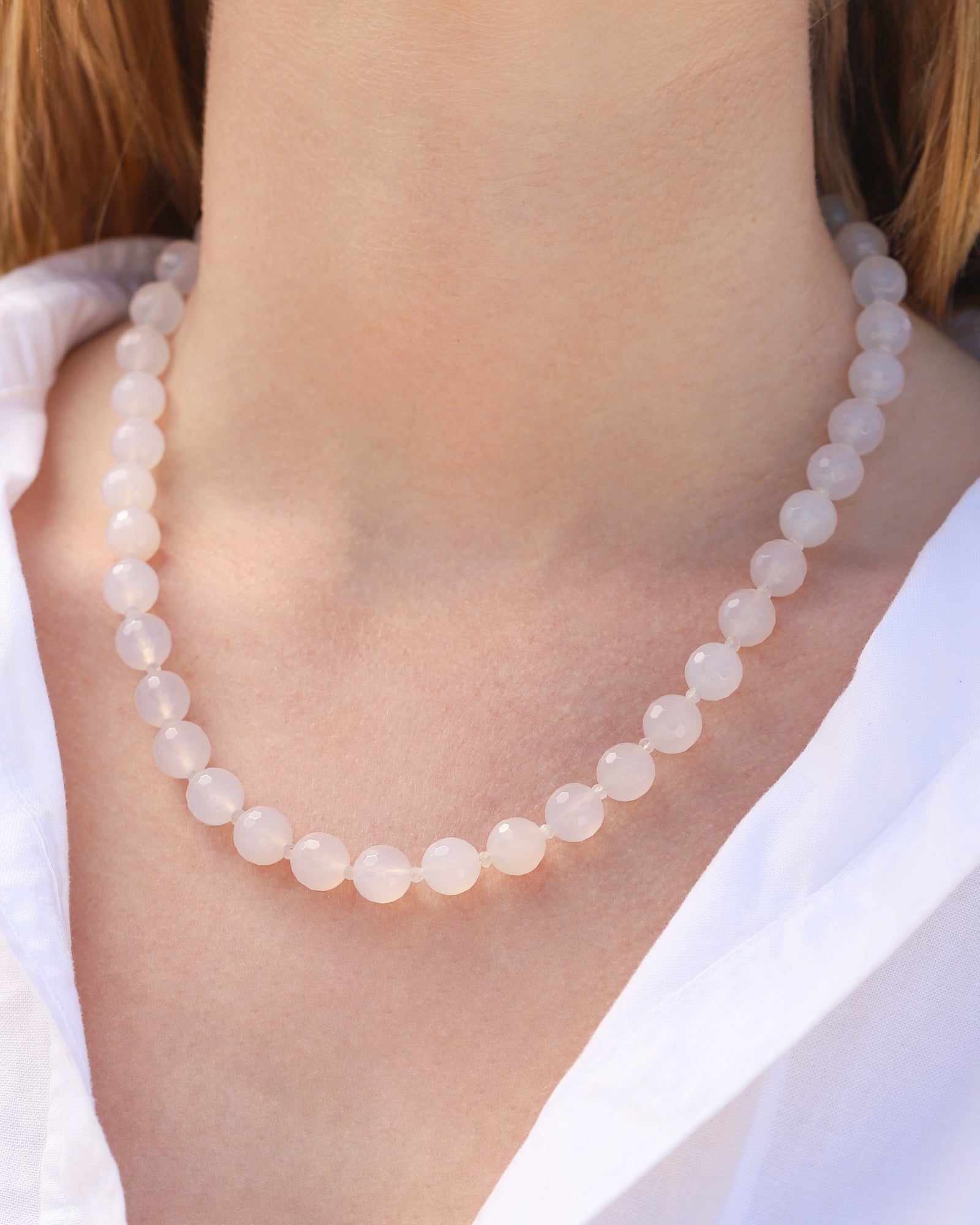 Lunita Luz-White Agate Long Faceted Beaded Necklace | 10mm-Necklaces-Blue Ruby Jewellery-Vancouver Canada