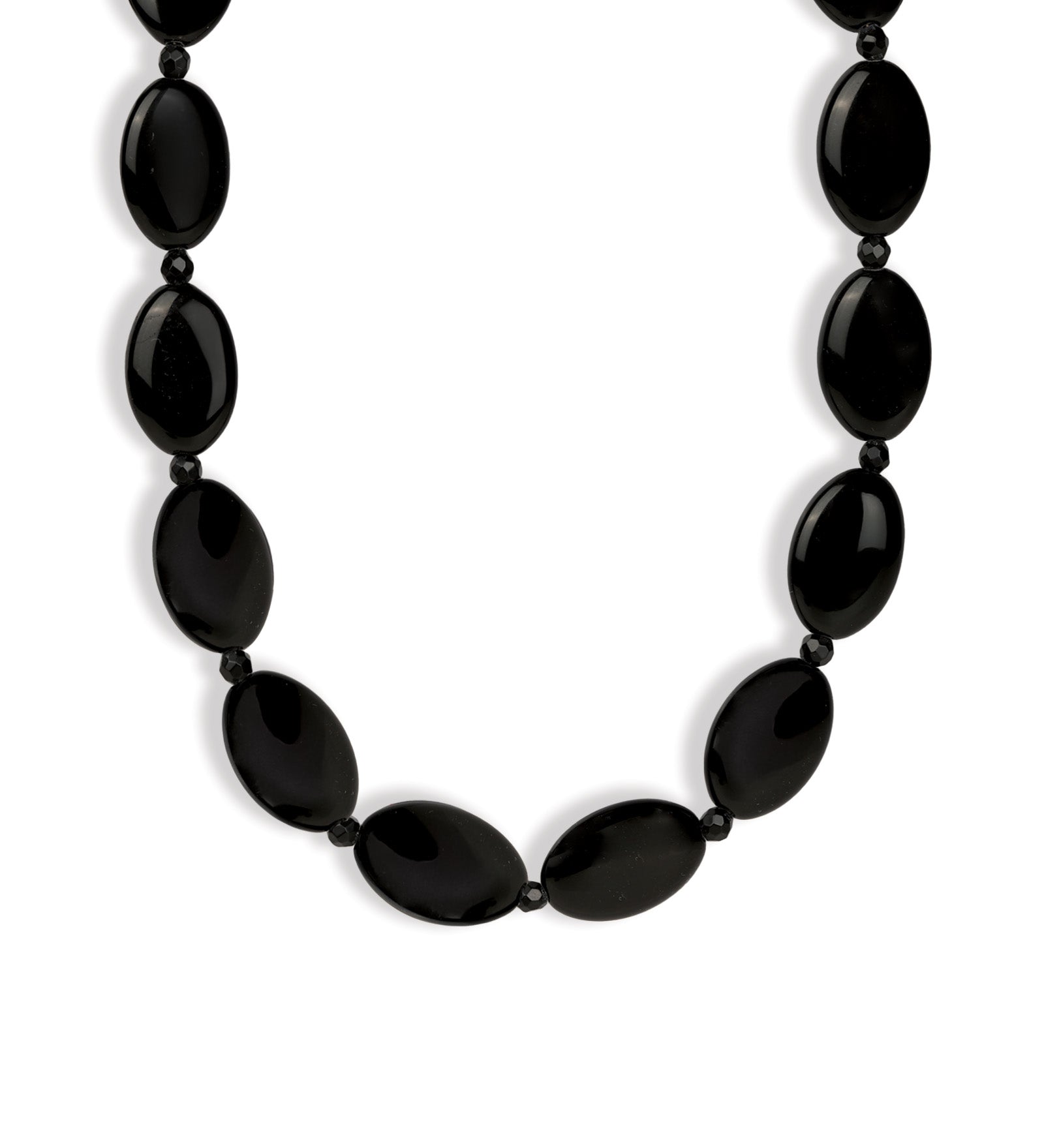 Oval Beaded Necklace | Large Gold, Black Agate, Glass