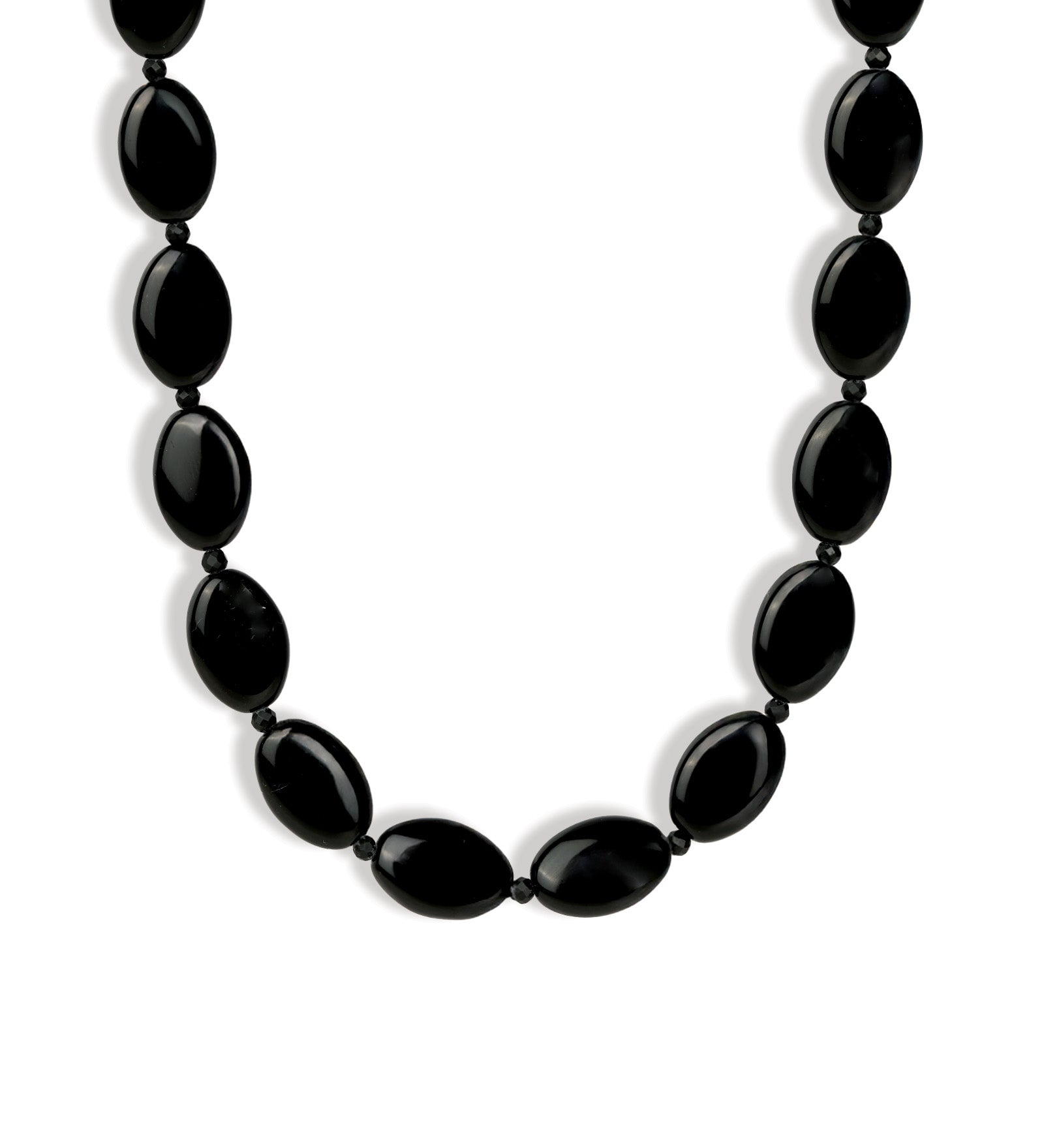 Oval Beaded Necklace | Small Gold, Black Agate, Glass