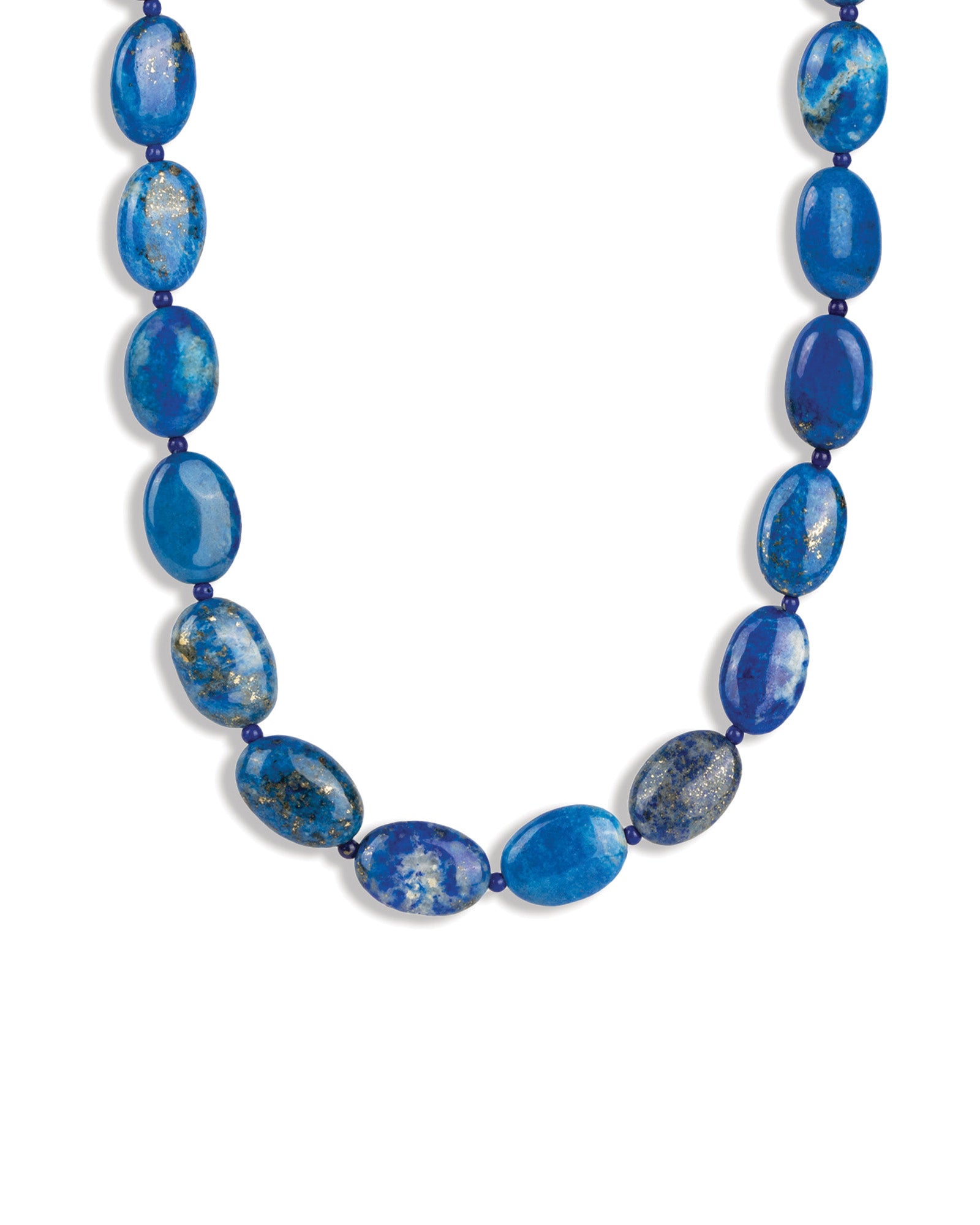 Lunita Luz-Petite Oval Beaded Necklace-Necklaces-Gold, Lapis-Blue Ruby Jewellery-Vancouver Canada