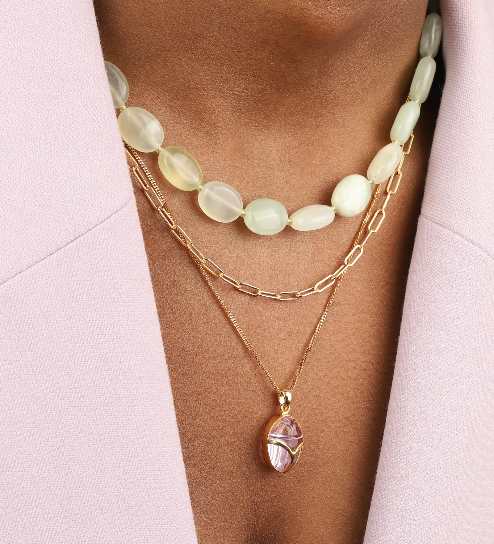 Lunita Luz-Petite Oval Beaded Necklace-Necklaces-Blue Ruby Jewellery-Vancouver Canada