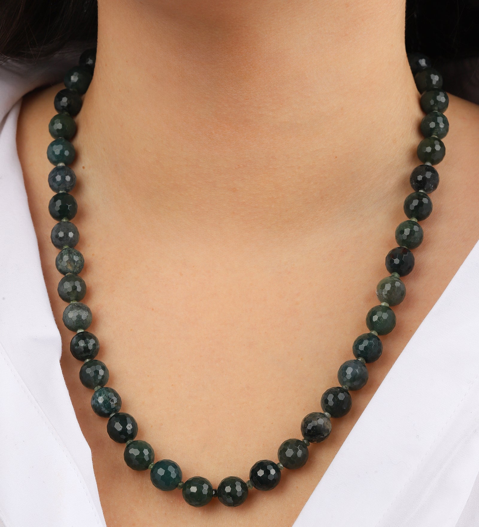 Lunita Luz-Moss Agate Long Faceted Beaded Necklace | 10mm-Necklaces-Blue Ruby Jewellery-Vancouver Canada