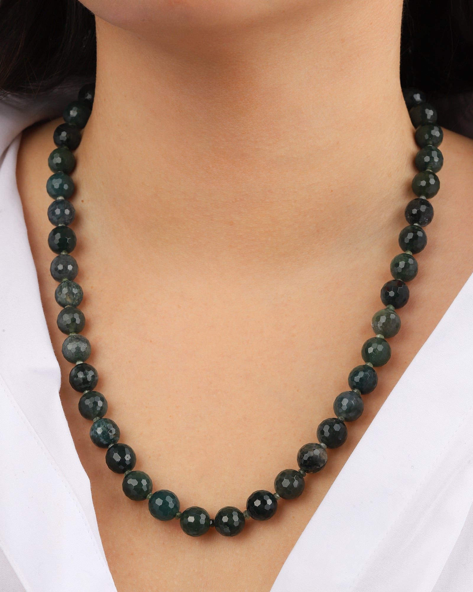 Lunita Luz-Moss Agate Long Faceted Beaded Necklace | 10mm-Necklaces-Blue Ruby Jewellery-Vancouver Canada