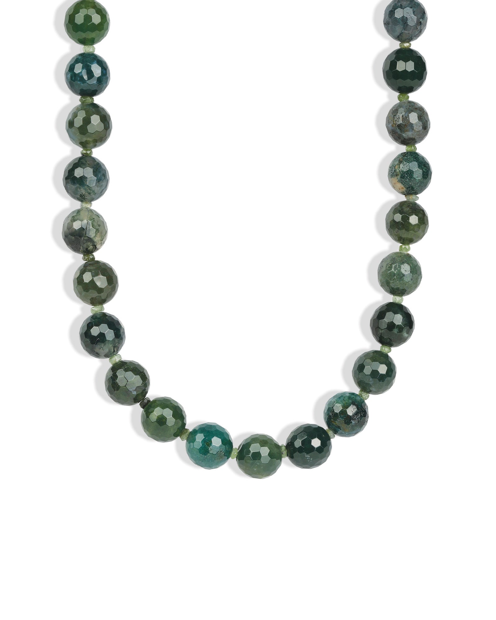 Lunita Luz-Faceted Mixed Shape Long Beaded Necklace | 10mm-Necklaces-Gold, Moss Agate-Blue Ruby Jewellery-Vancouver Canada